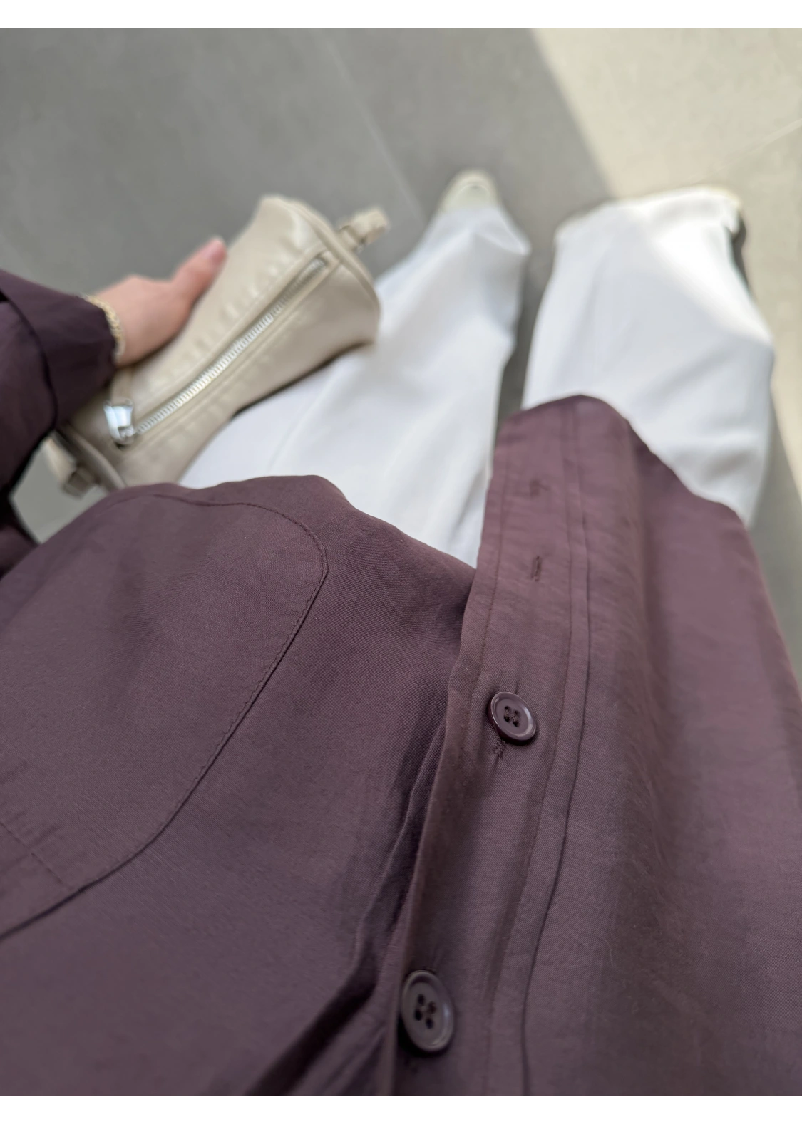 Mürdüm Oversize Tensel Gömlek