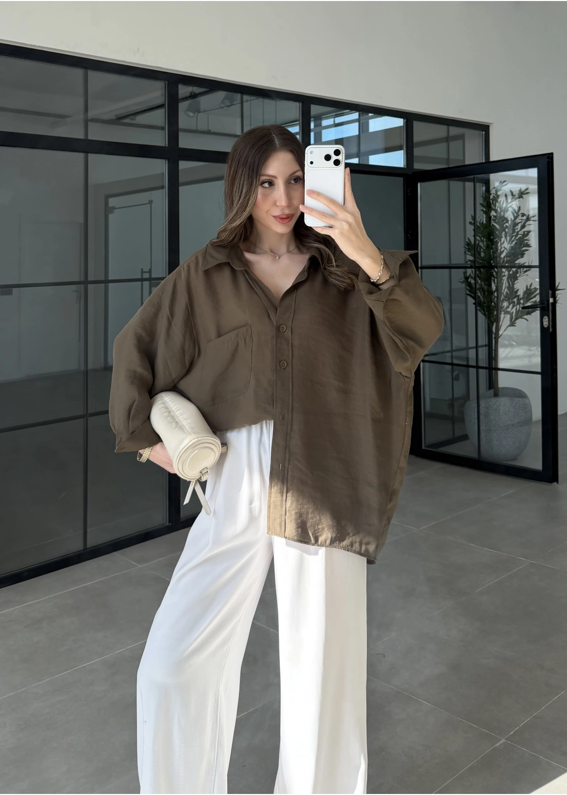 Oversize Tensel Vintage Haki Gömlek