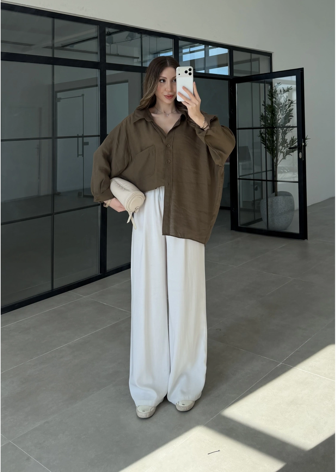 Oversize Tensel Vintage Haki Gömlek