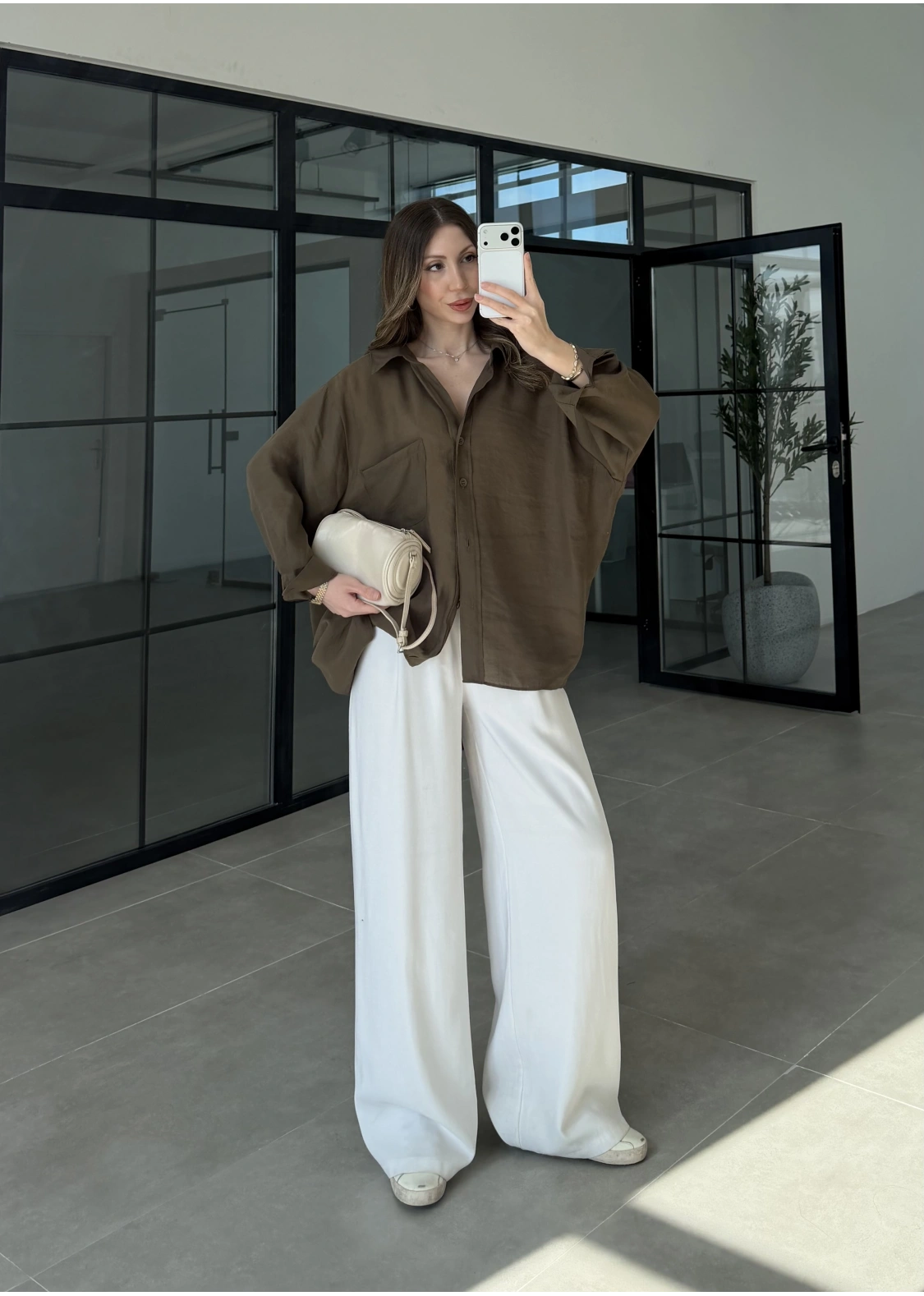 Oversize Tensel Vintage Haki Gömlek