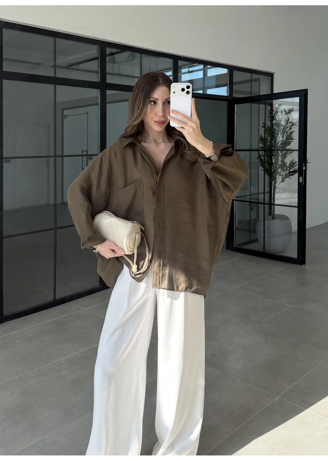 Oversize Tensel Vintage Haki Gömlek