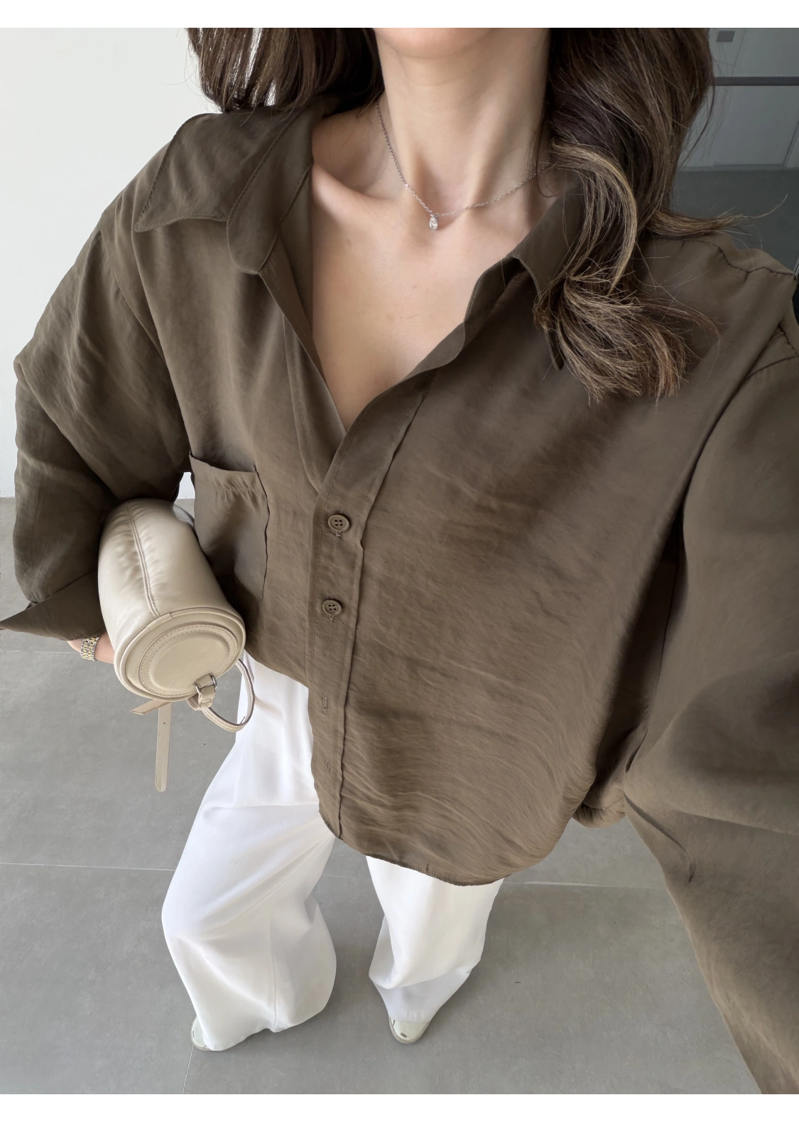 Oversize Tensel Vintage Haki Gömlek