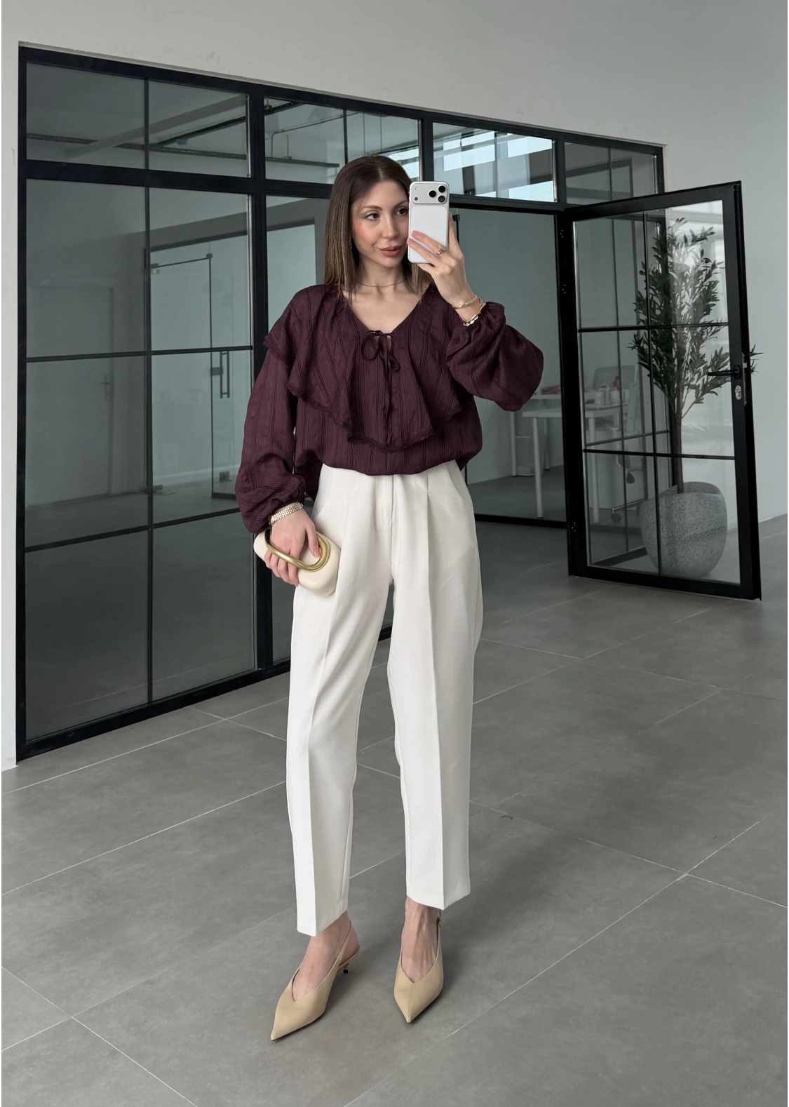 Pelerin Yaka Dantel İşlemeli Mürdüm Gömlek