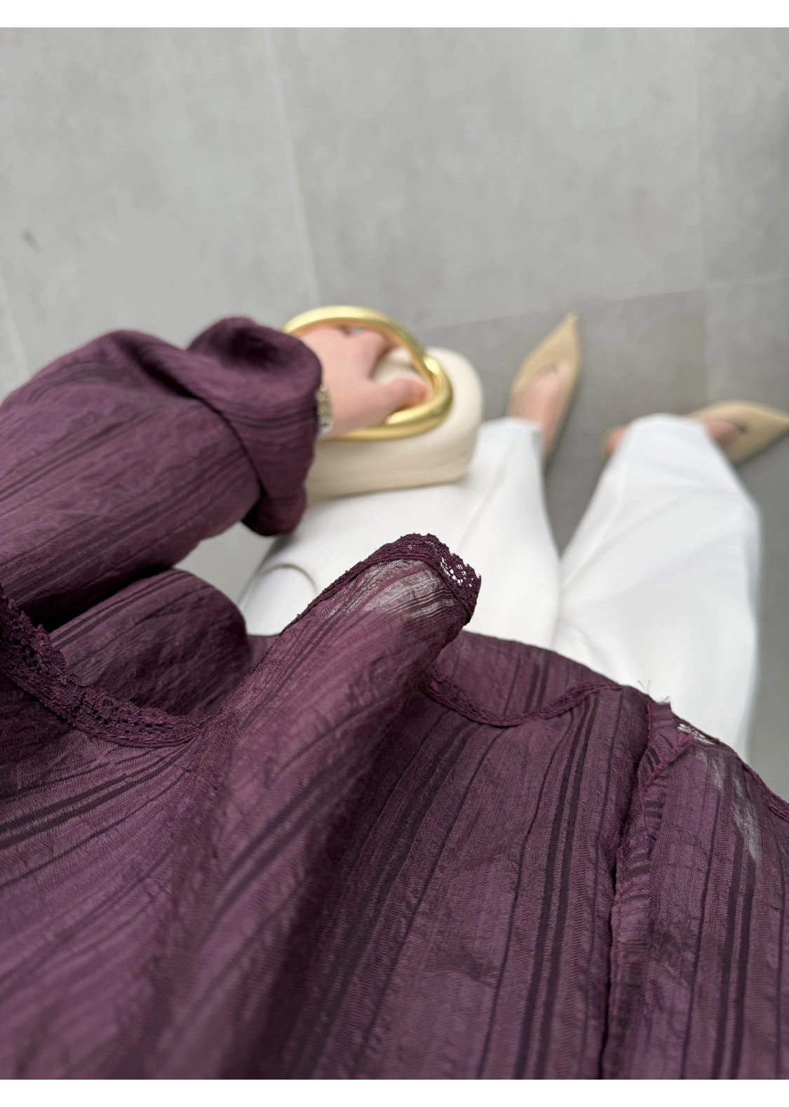 Pelerin Yaka Dantel İşlemeli Mürdüm Gömlek