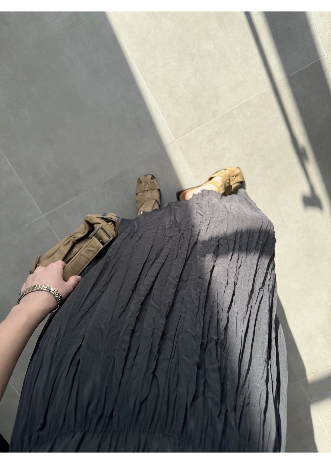 Beli Lastikli Antrasit Tensel Kırışık Etek