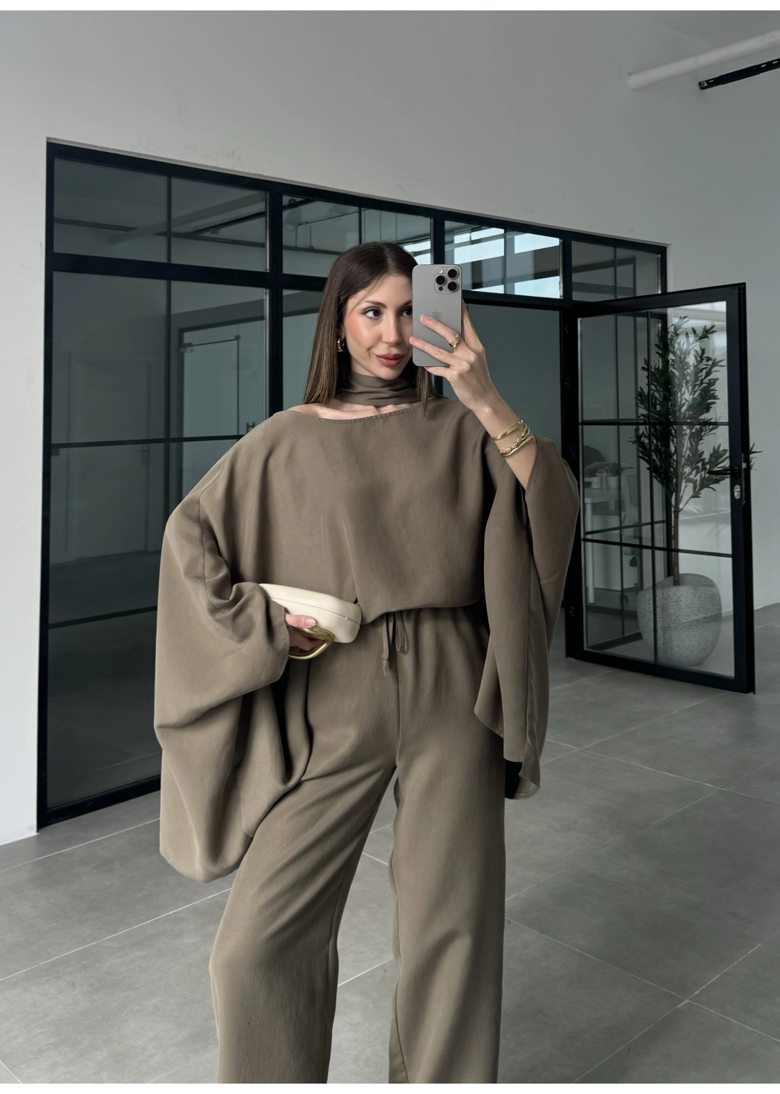 Pelerin Haki Asimetrik Kesim Takım