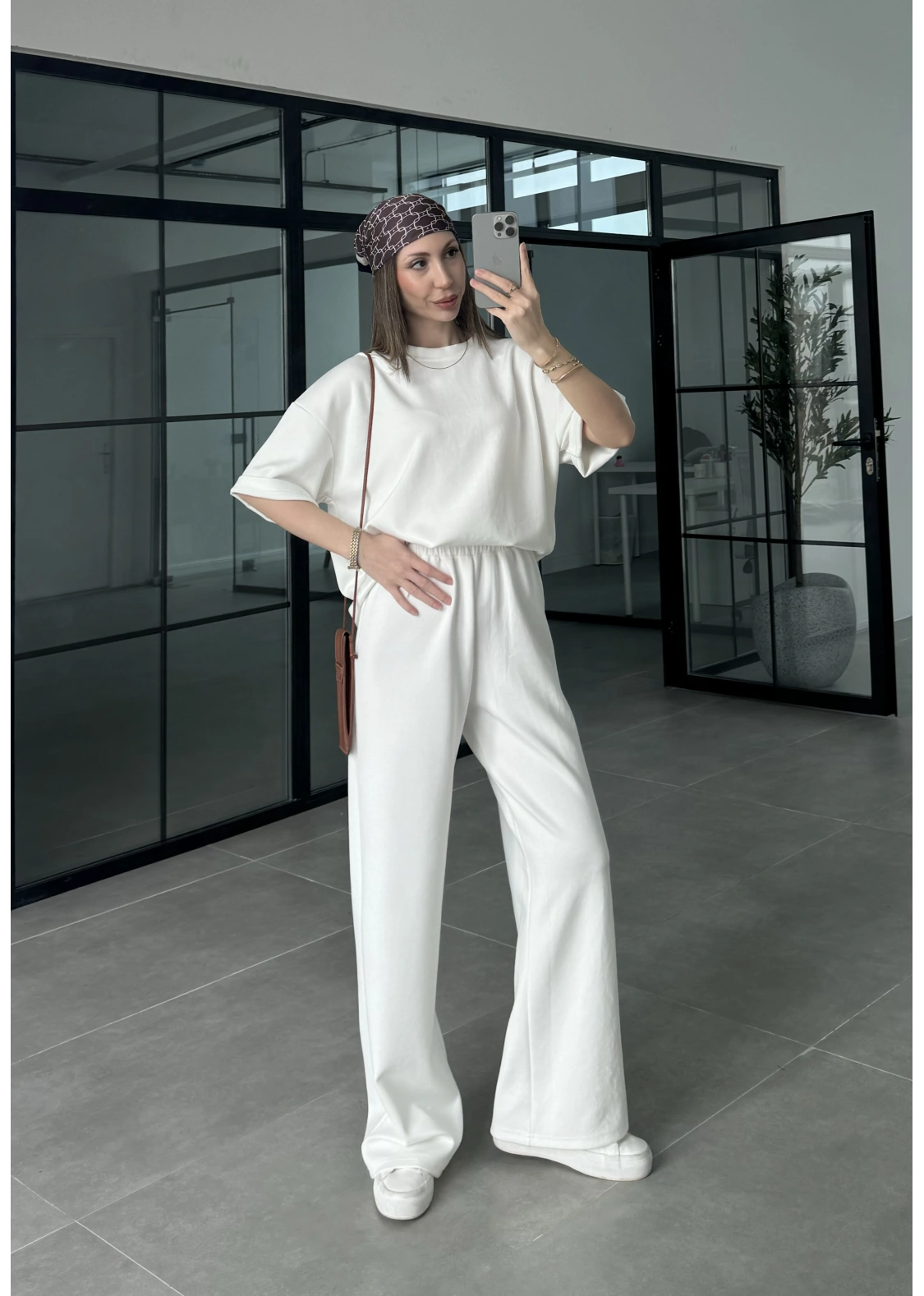 Oysh Kumaş Kısakollu Beyaz Modal Takım