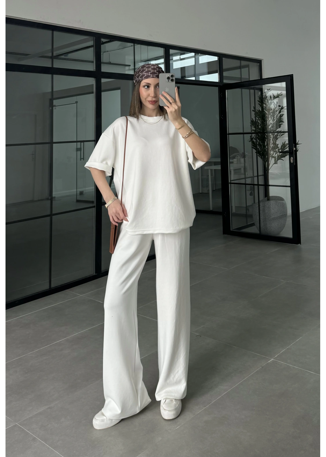 Oysh Kumaş Kısakollu Beyaz Modal Takım