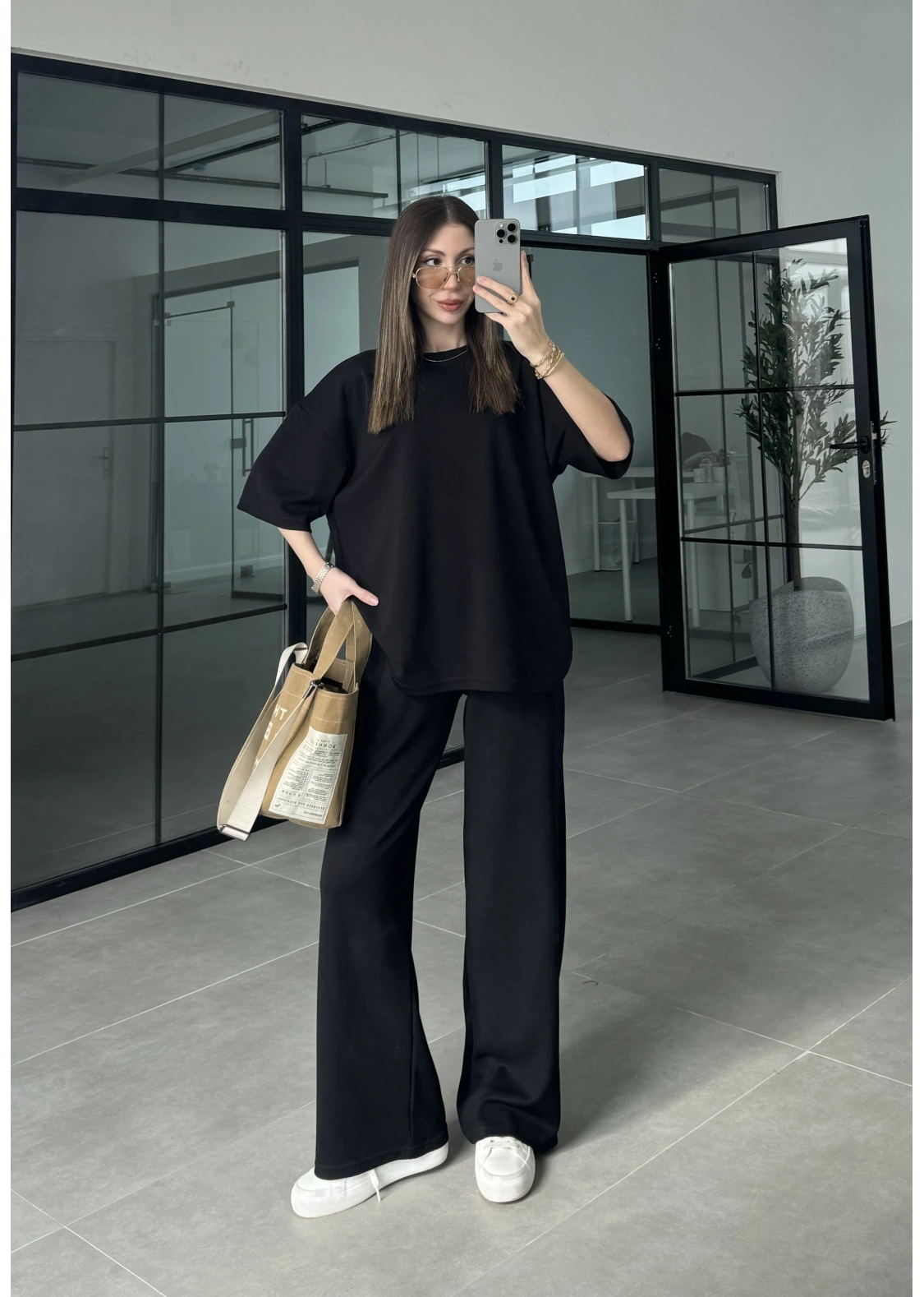 Oysh Kumaş Kısakollu Siyah Modal Takım