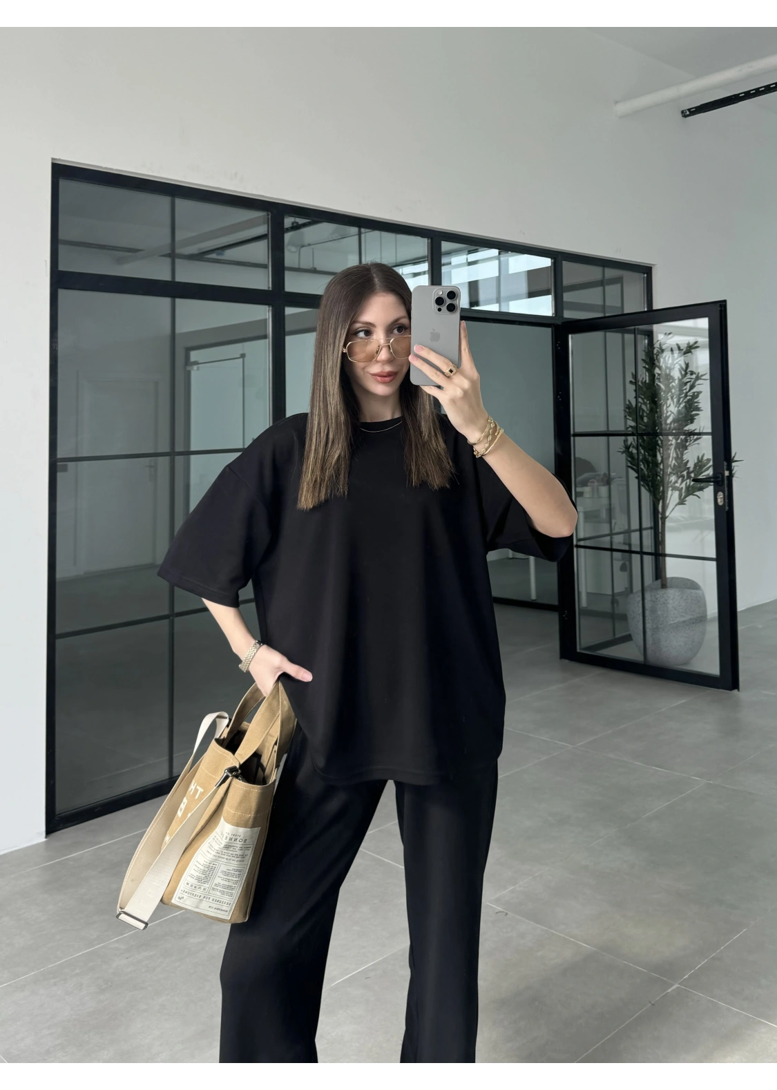 Oysh Kumaş Kısakollu Siyah Modal Takım