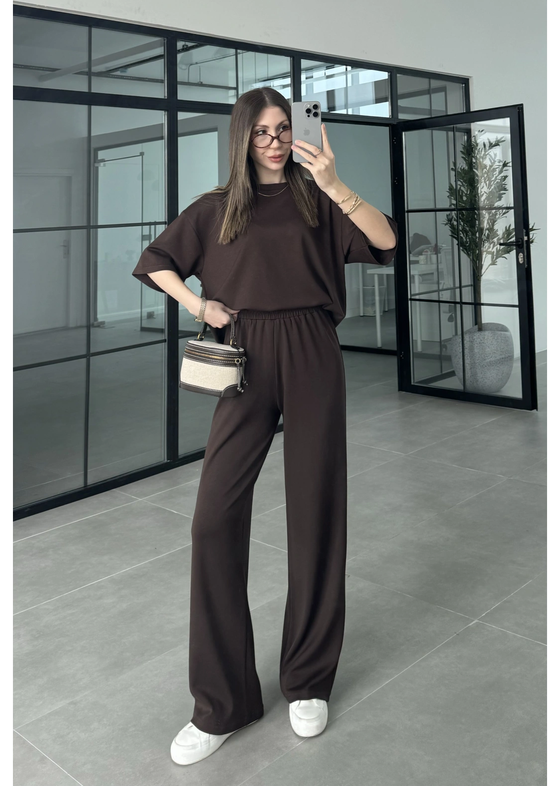 Oysh Kumaş Kısakollu Kahve Modal Takım