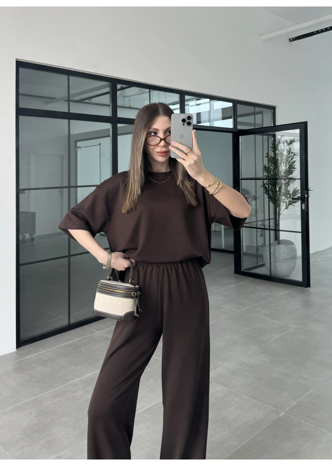 Oysh Kumaş Kısakollu Kahve Modal Takım