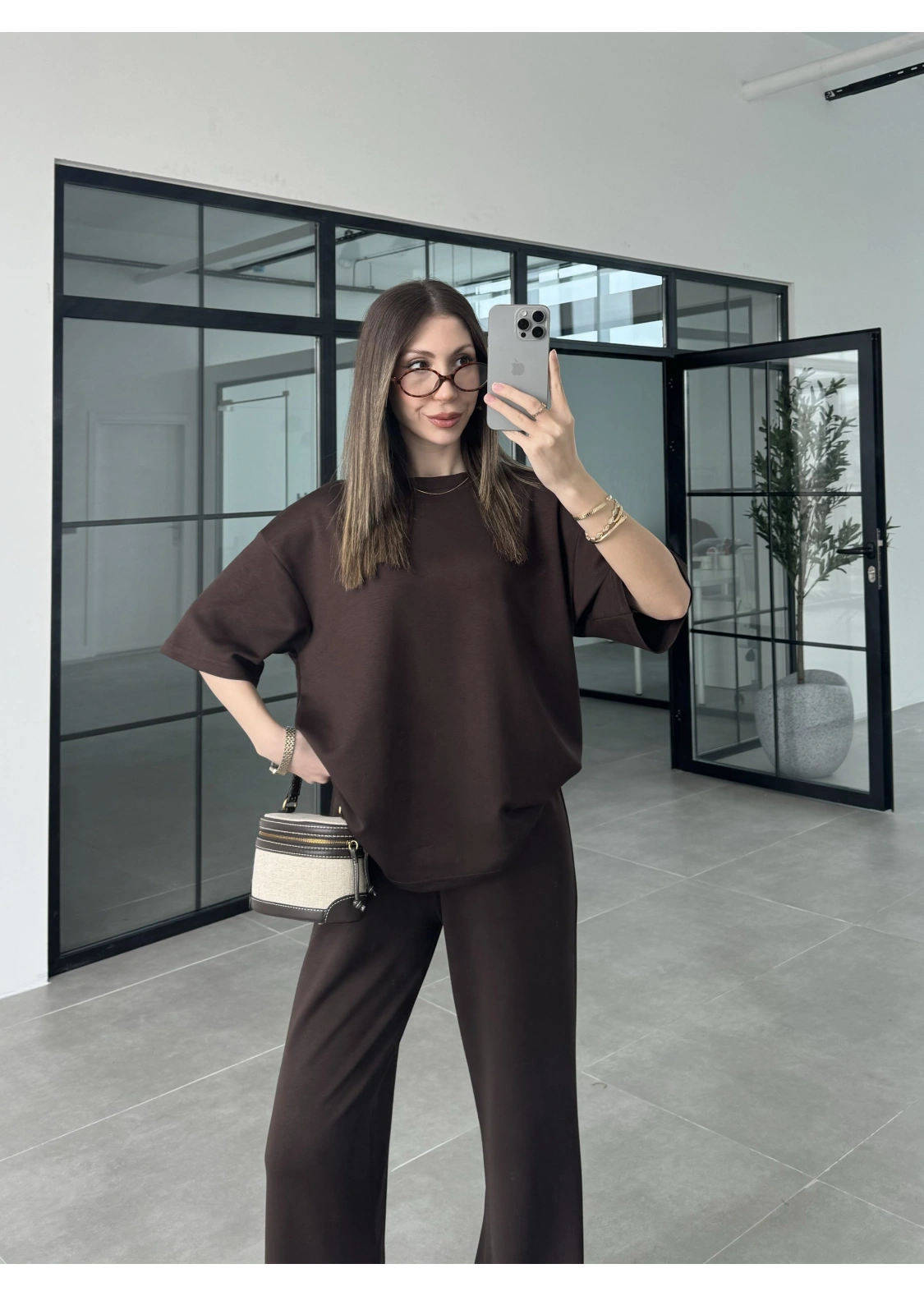 Oysh Kumaş Kısakollu Kahve Modal Takım