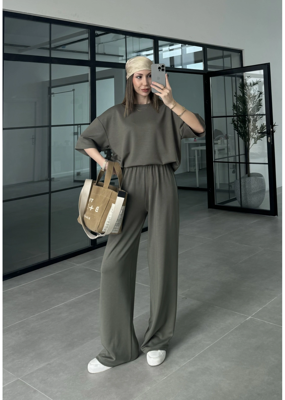 Oysh Kumaş Kısakollu Haki Modal Takım