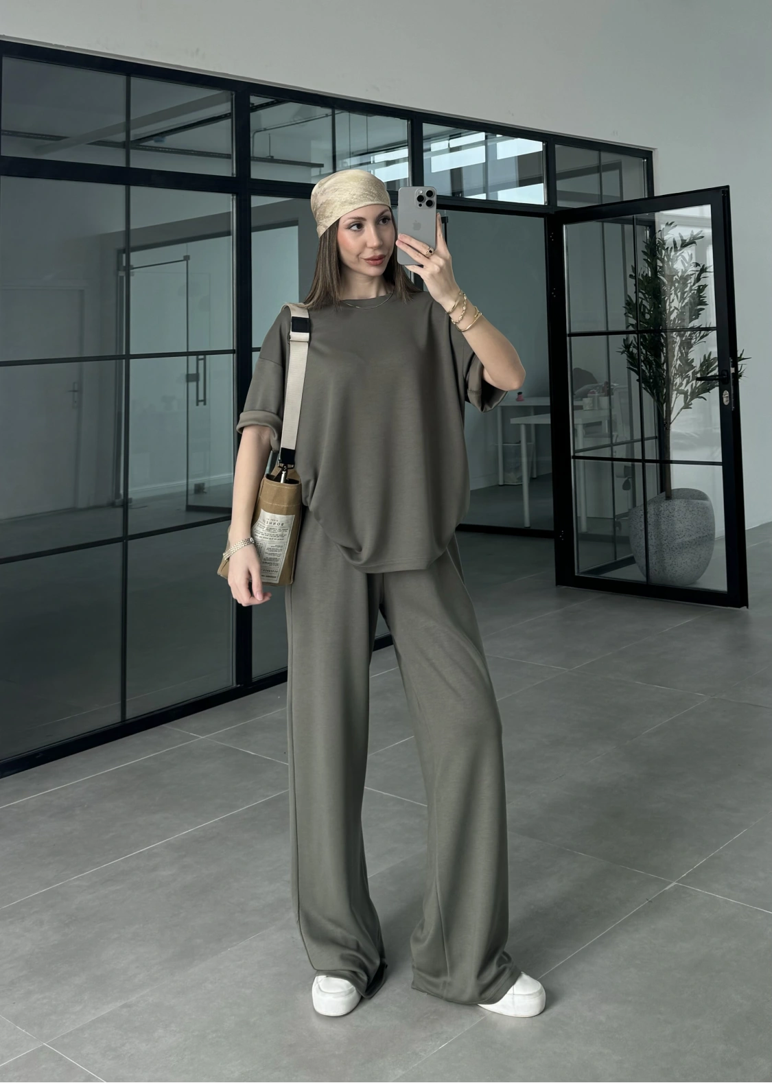 Oysh Kumaş Kısakollu Haki Modal Takım