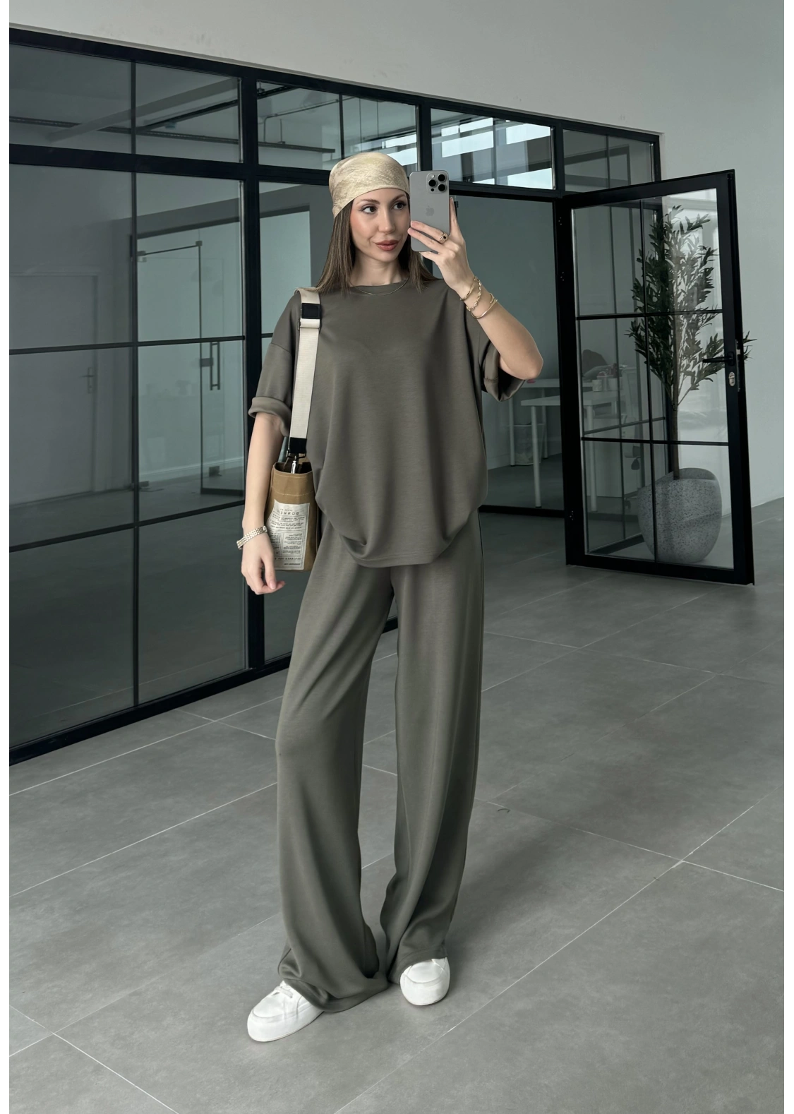 Oysh Kumaş Kısakollu Haki Modal Takım