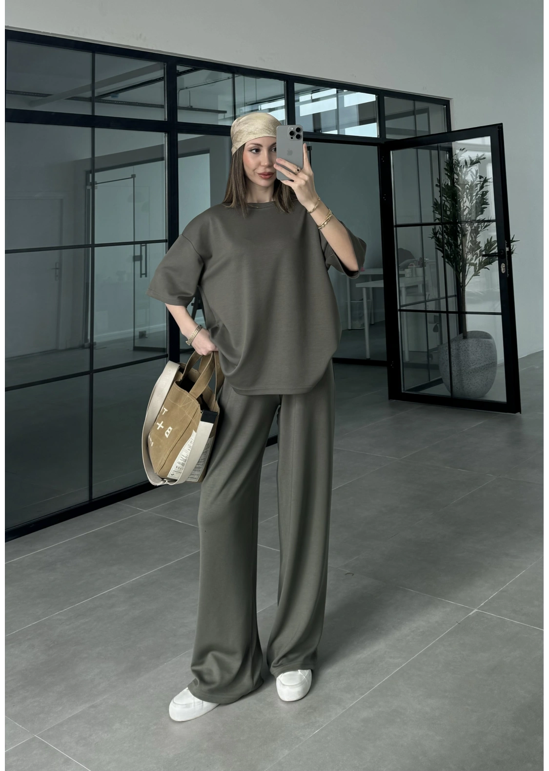 Oysh Kumaş Kısakollu Haki Modal Takım