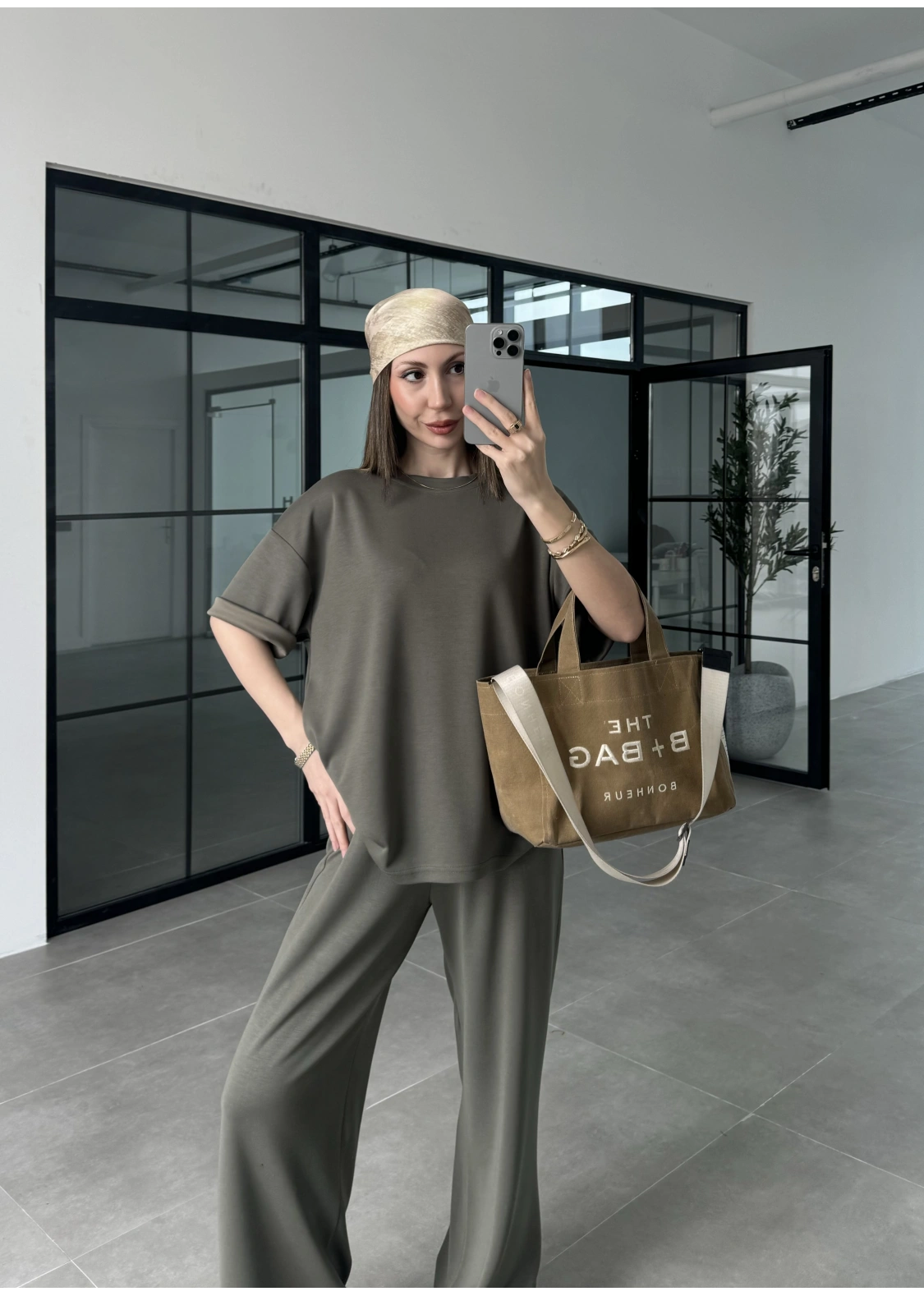 Oysh Kumaş Kısakollu Haki Modal Takım