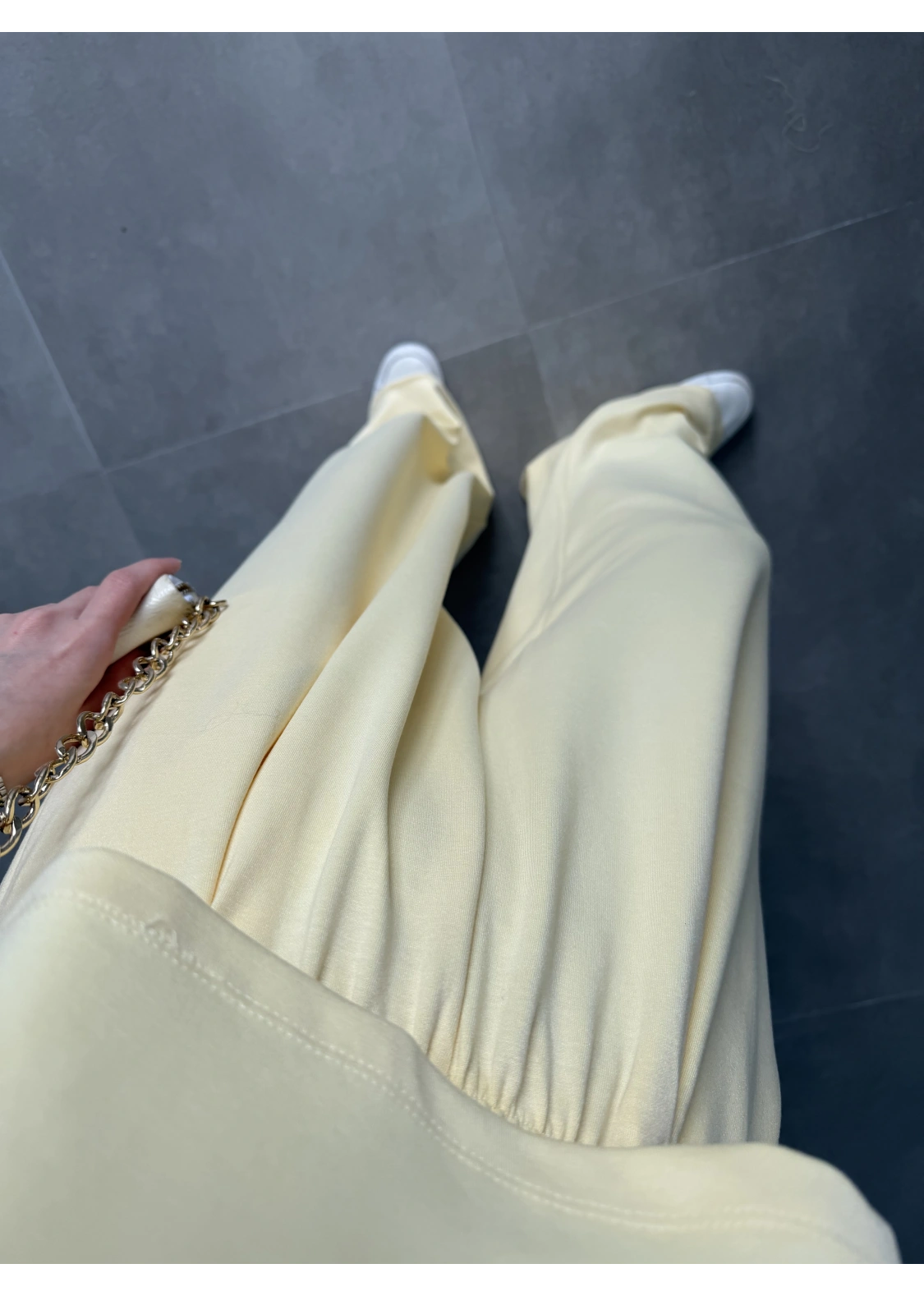 Oysh Modal Kumaş Beli Lastikli Sarı Crop Takım