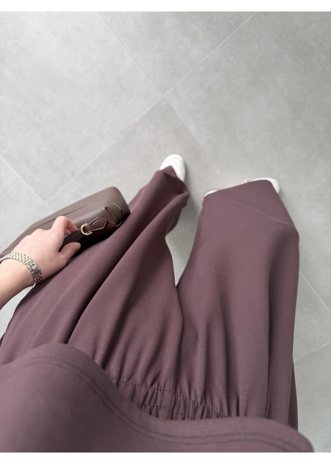 Oysh Modal Kumaş Beli Lastikli Kahve Crop Takım