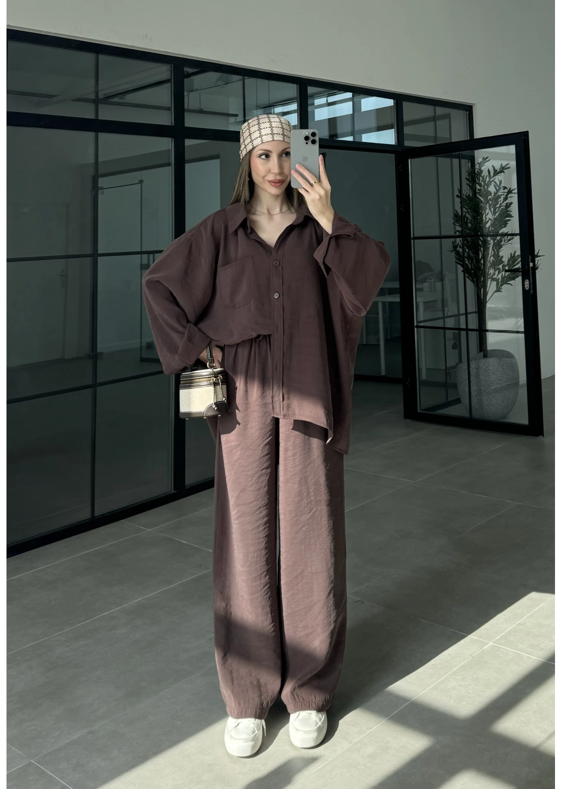 Fav Tensel Kumaş Oversize Kahve Palazzo Takım