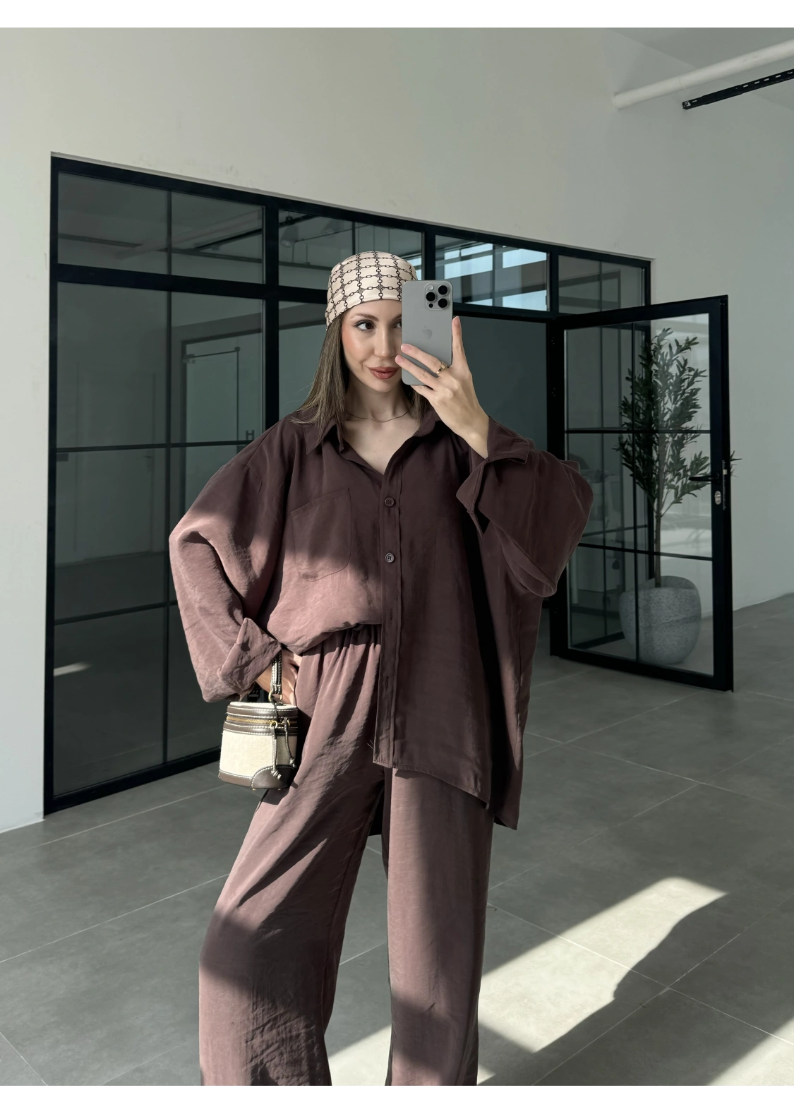 Fav Tensel Kumaş Oversize Kahve Palazzo Takım