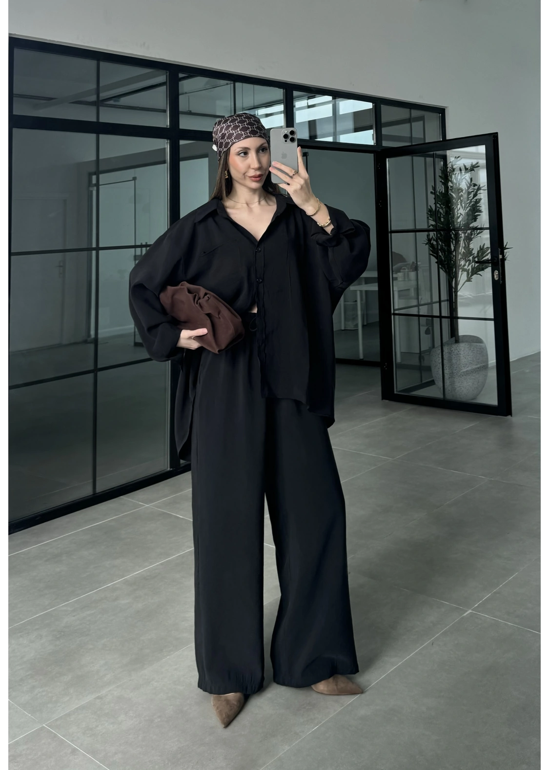 Fav Tensel Kumaş Oversize Siyah Palazzo Takım