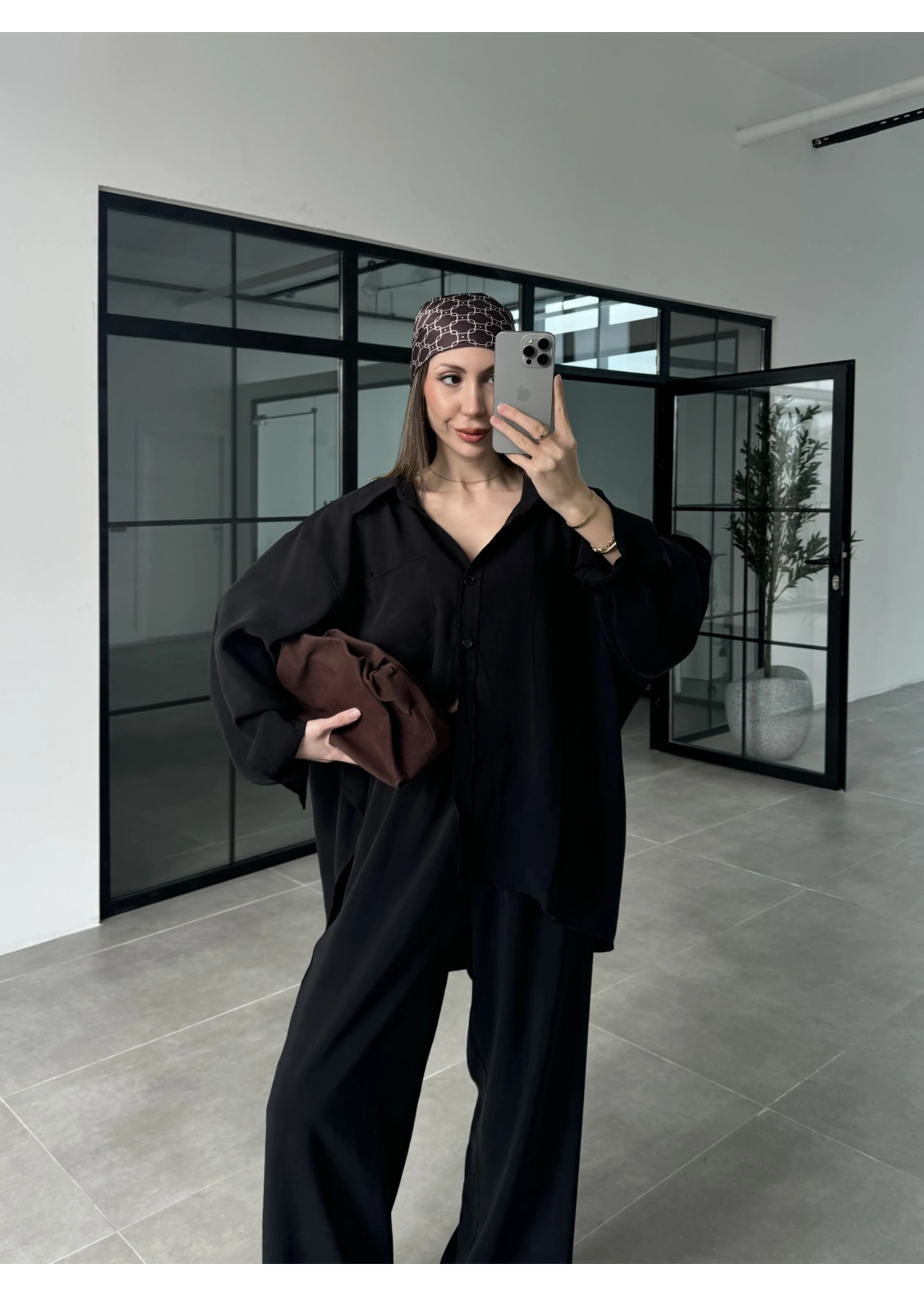 Fav Tensel Kumaş Oversize Siyah Palazzo Takım