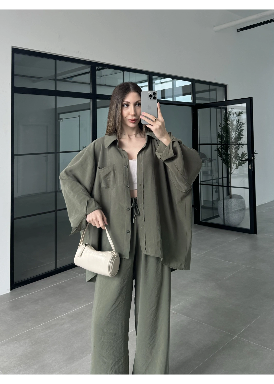 Fav Tensel Kumaş Oversize Haki Palazzo Takım