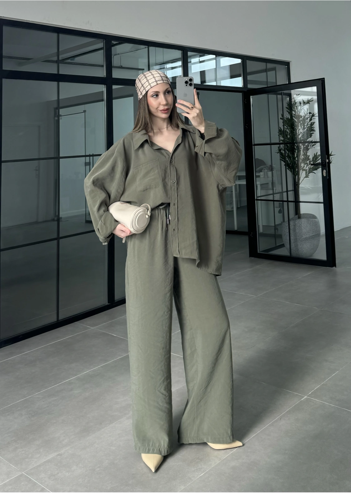 Fav Tensel Kumaş Oversize Haki Palazzo Takım