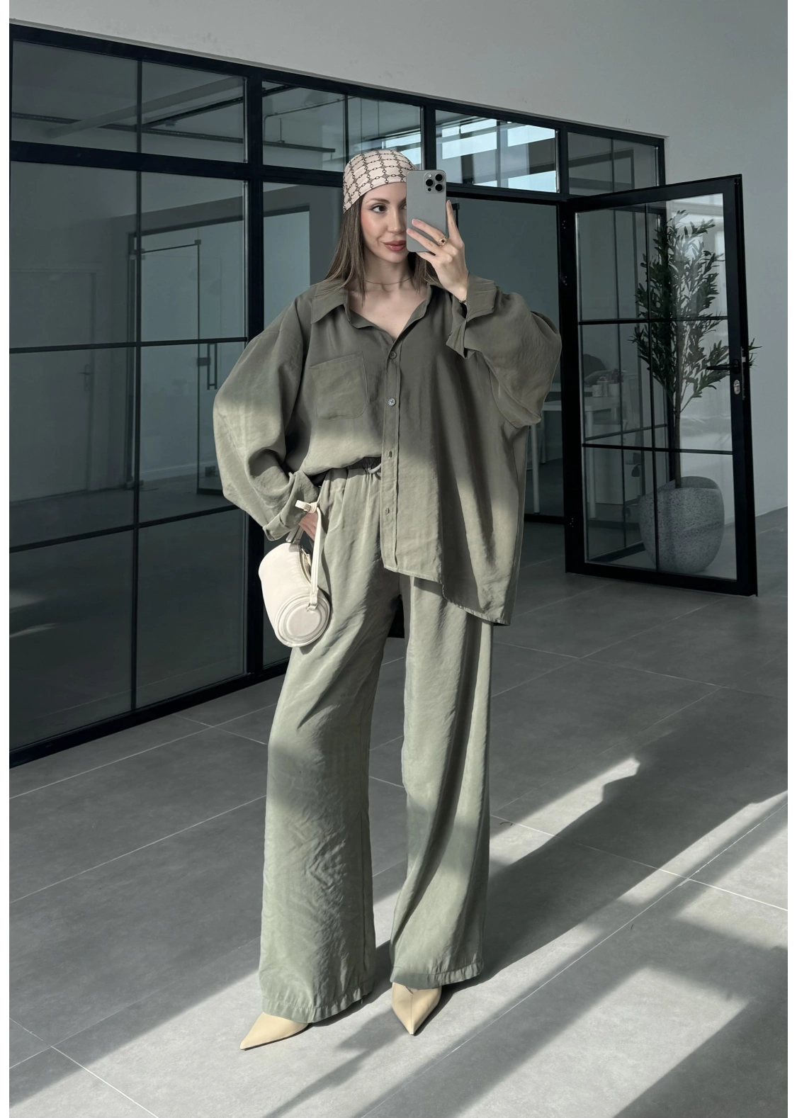 Fav Tensel Kumaş Oversize Haki Palazzo Takım