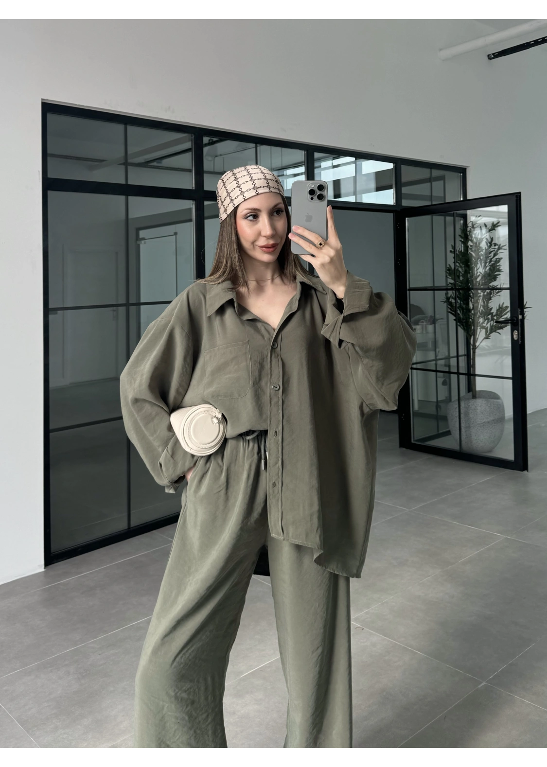 Fav Tensel Kumaş Oversize Haki Palazzo Takım