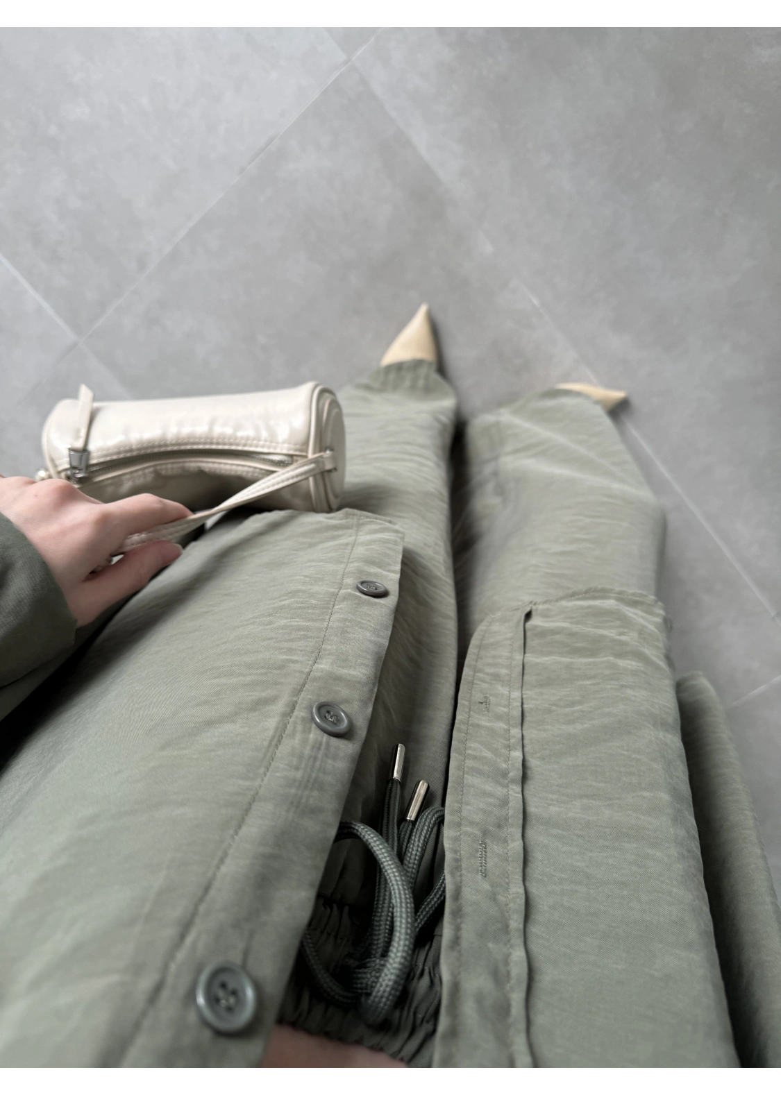 Fav Tensel Kumaş Oversize Haki Palazzo Takım