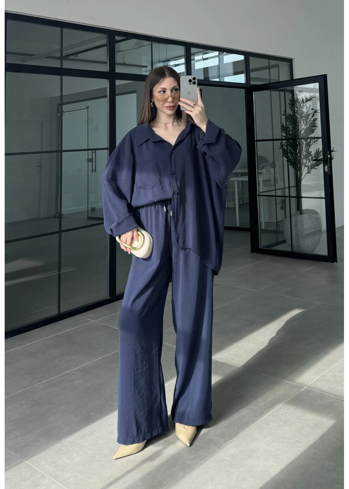Fav Tensel Kumaş Oversize Lacivert Palazzo Takım