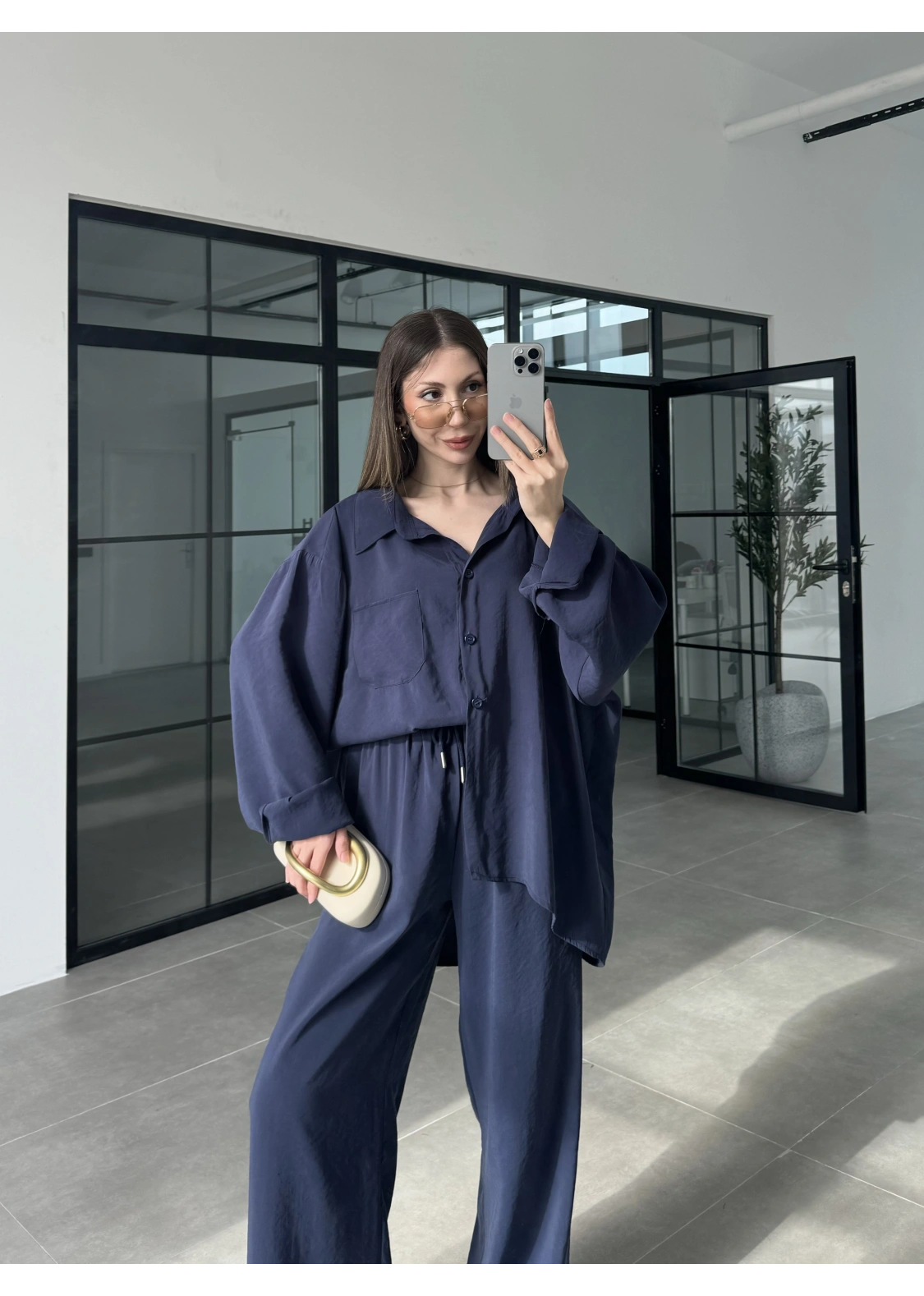 Fav Tensel Kumaş Oversize Lacivert Palazzo Takım
