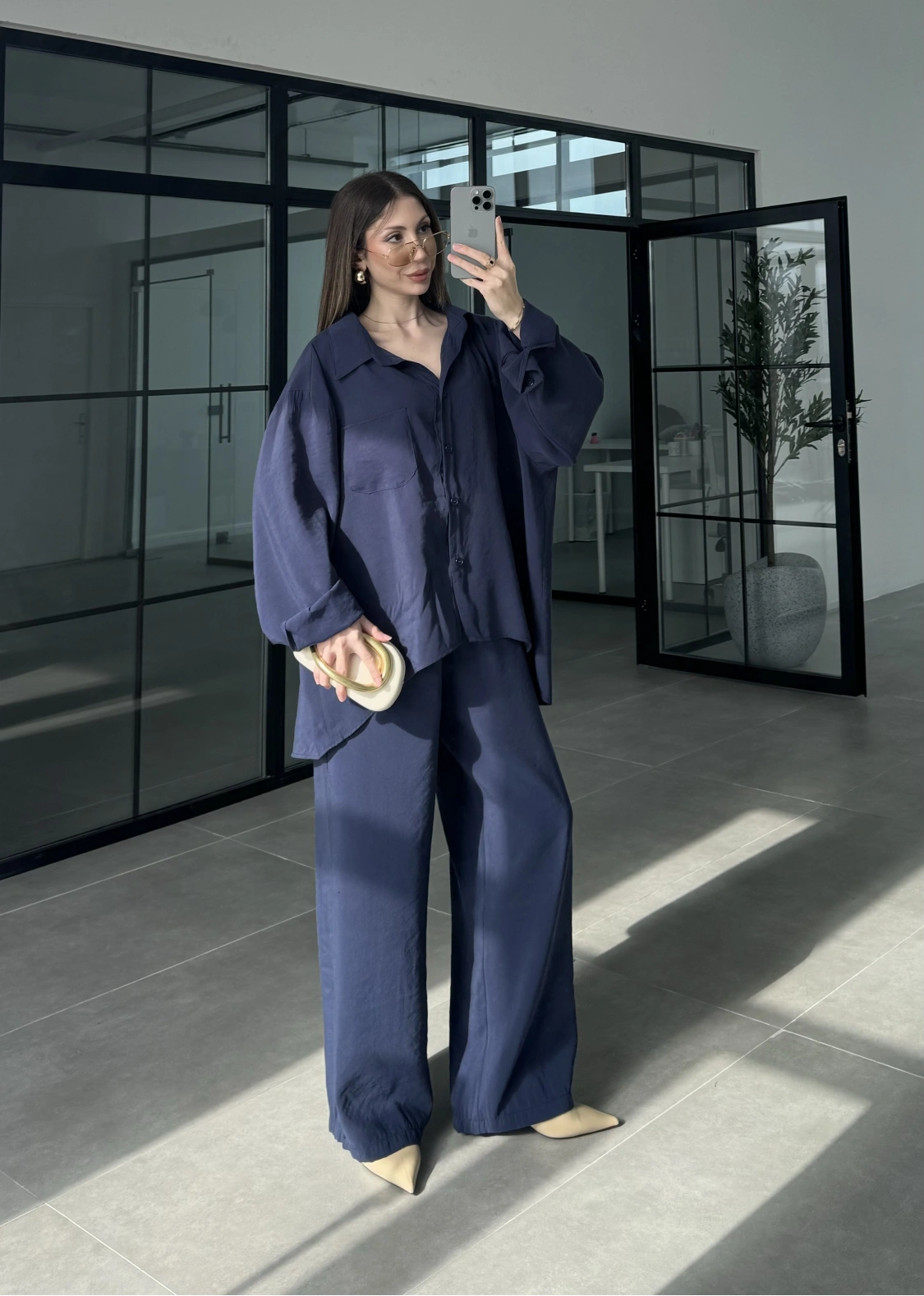 Fav Tensel Kumaş Oversize Lacivert Palazzo Takım
