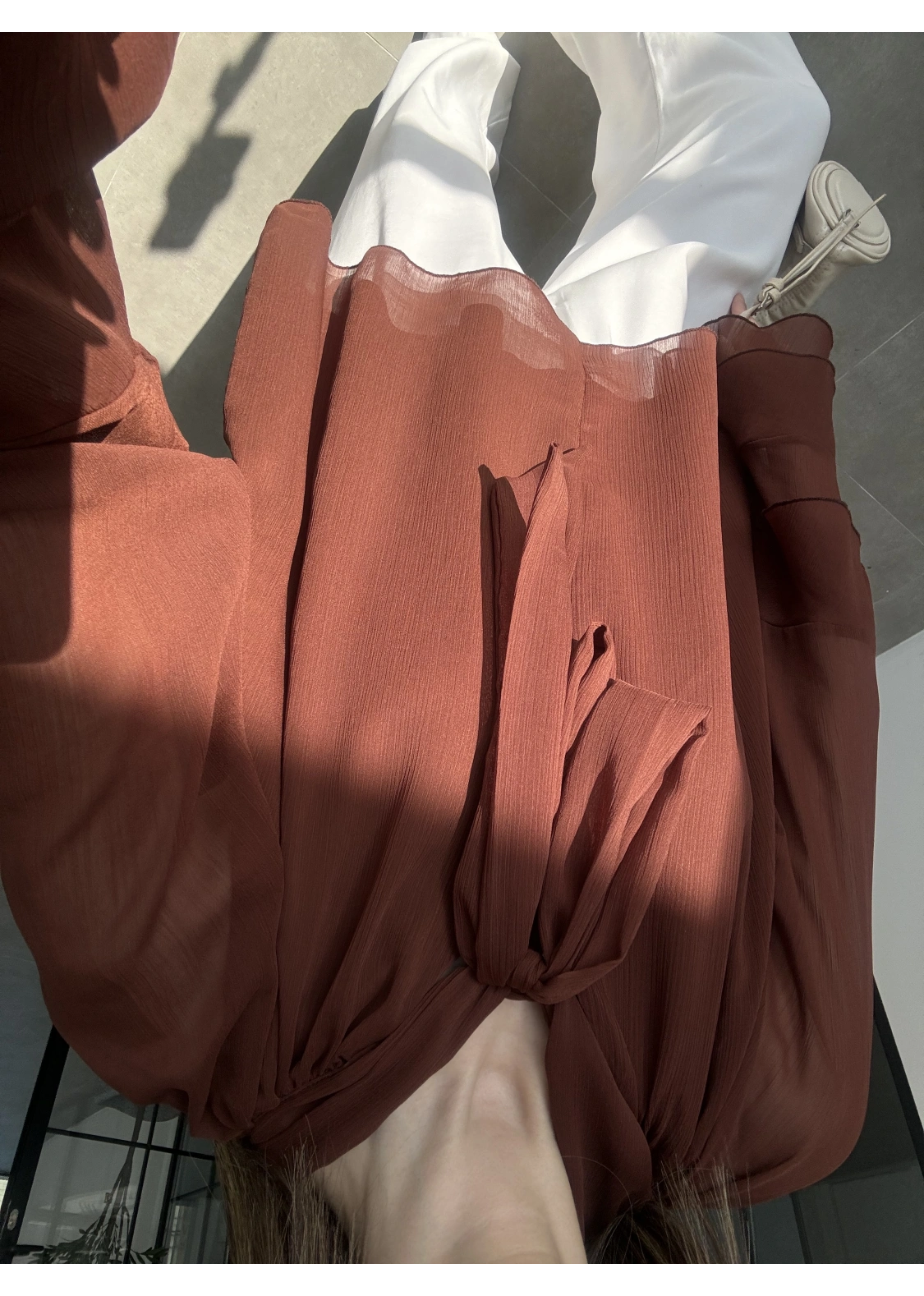 Loya Bağlamalı Kiremit Şifon Bluz