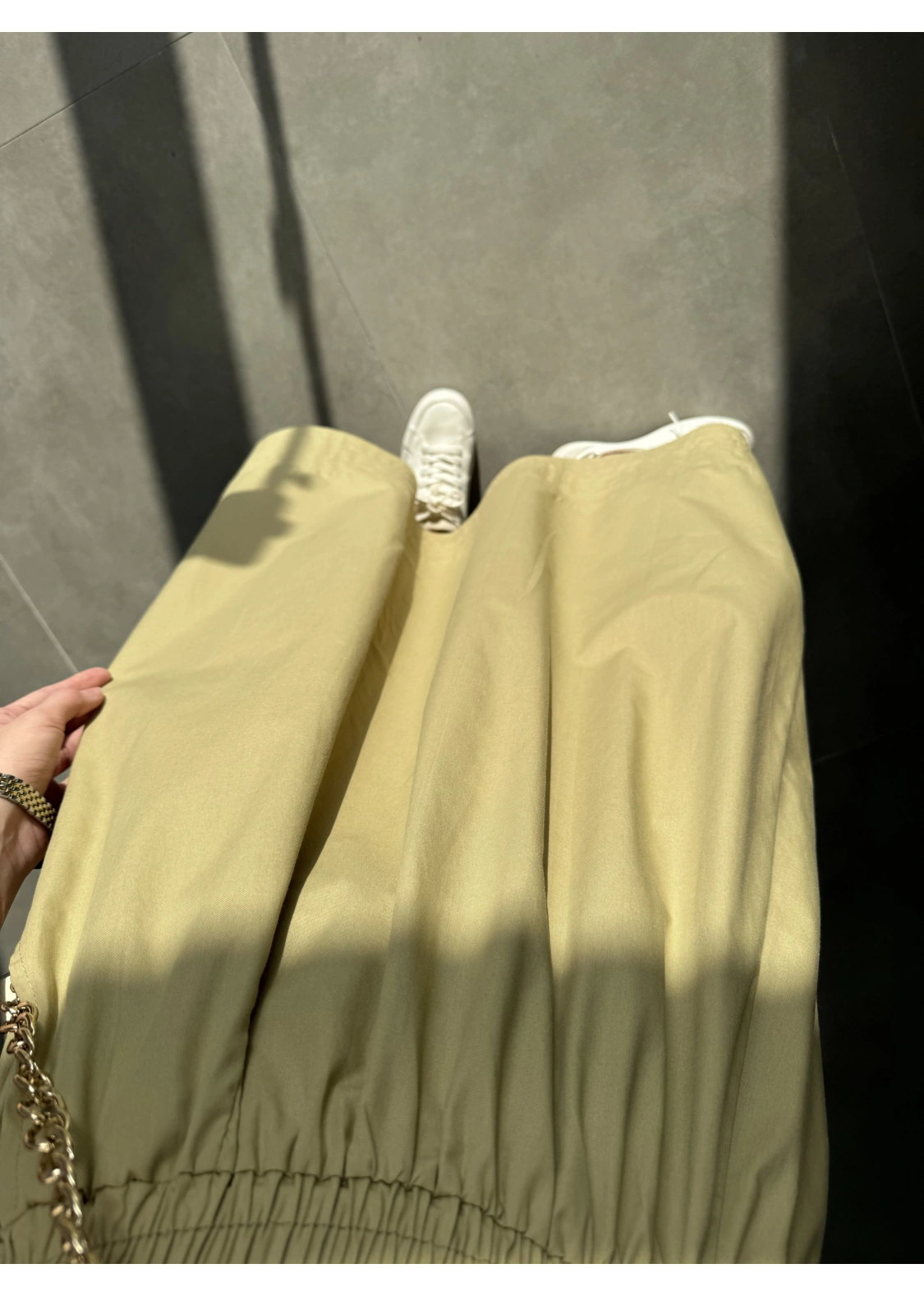 Poplin Kumaş Cepli Olive Etek