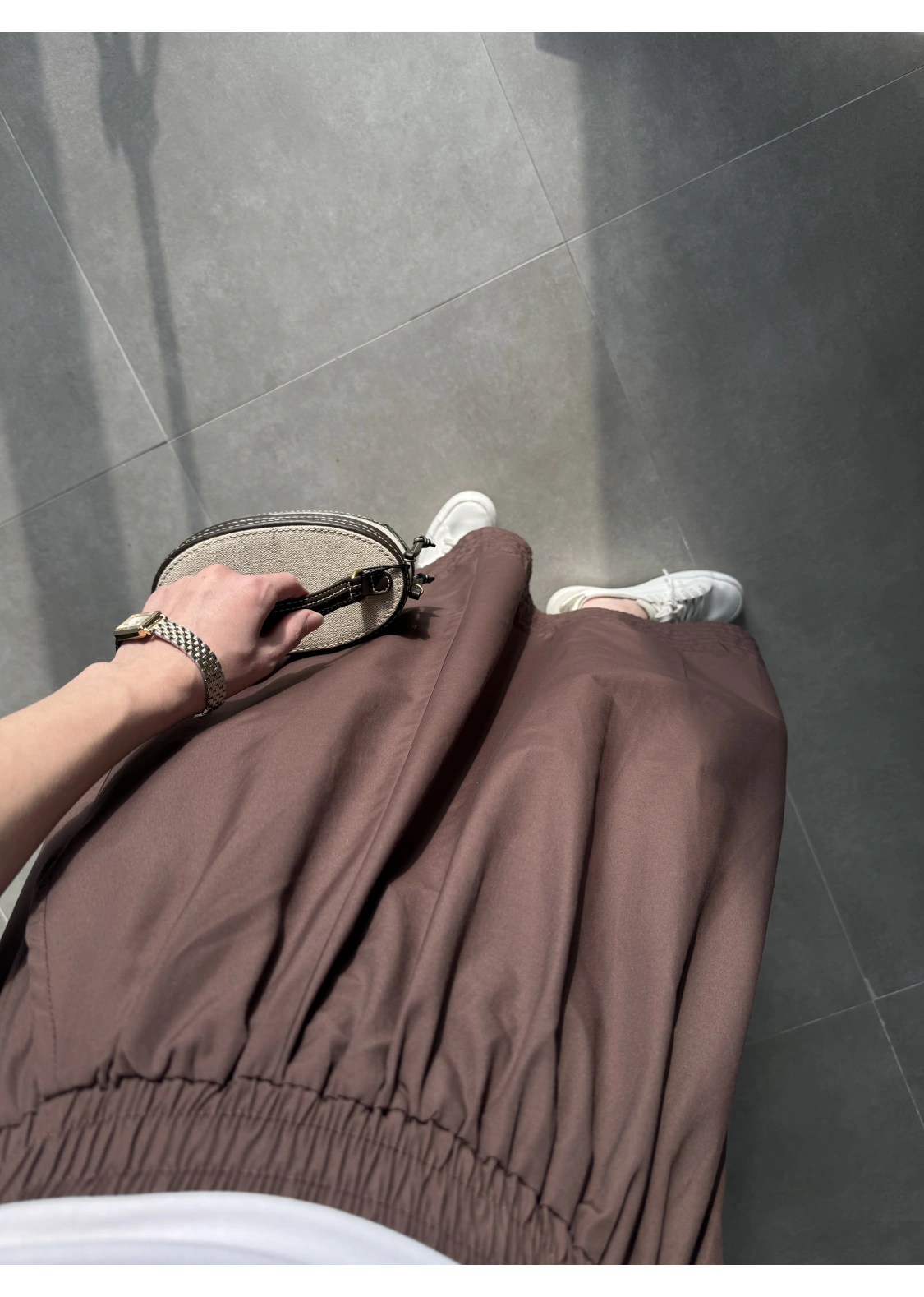 Poplin Kumaş Cepli Kahve Etek