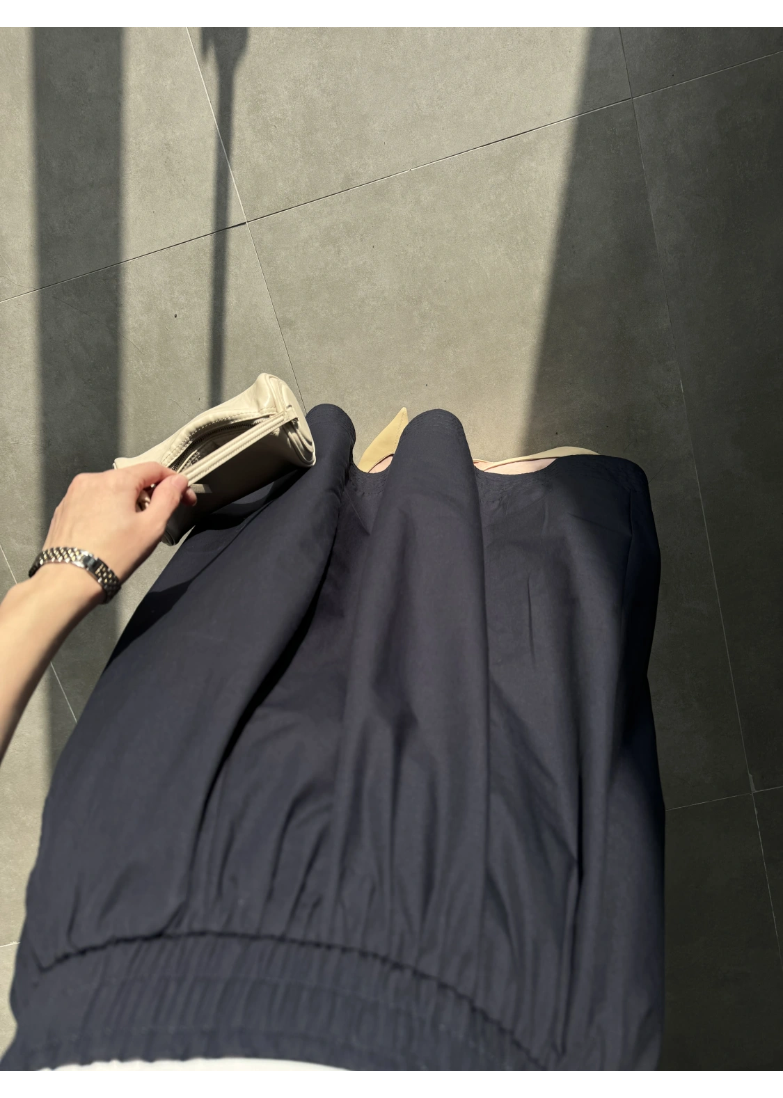 Poplin Kumaş Cepli Lacivert Etek