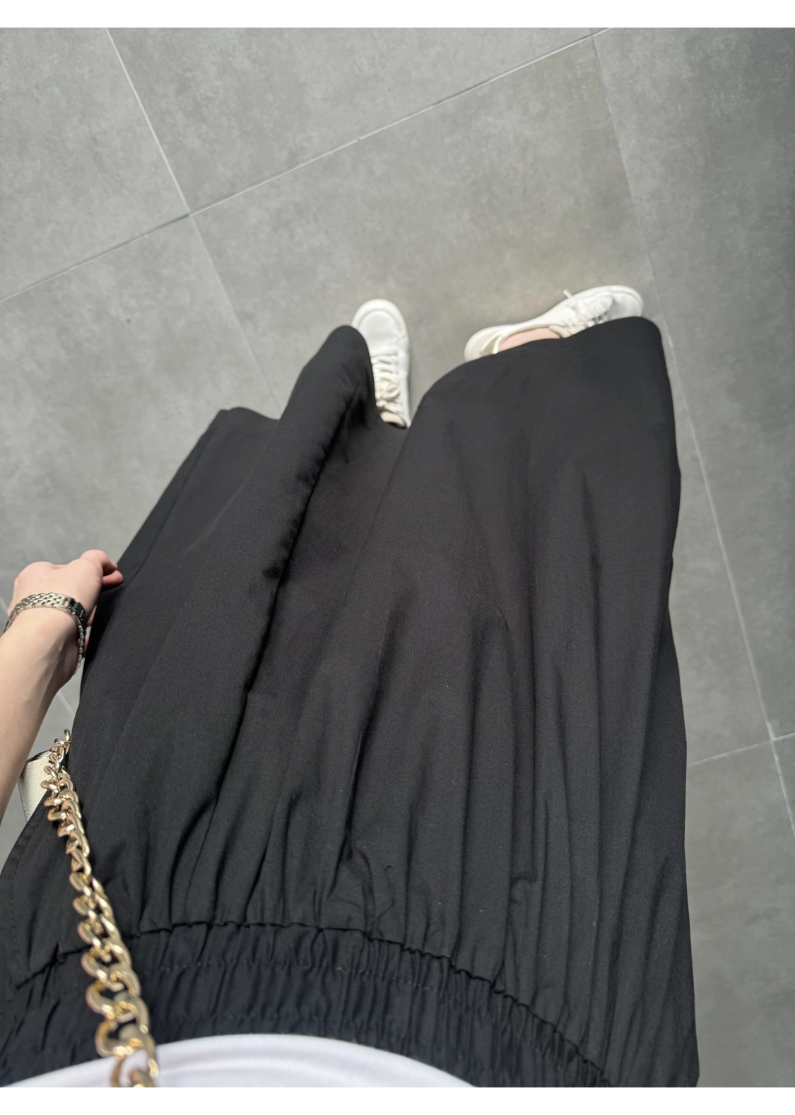 Poplin Kumaş Cepli Siyah Etek