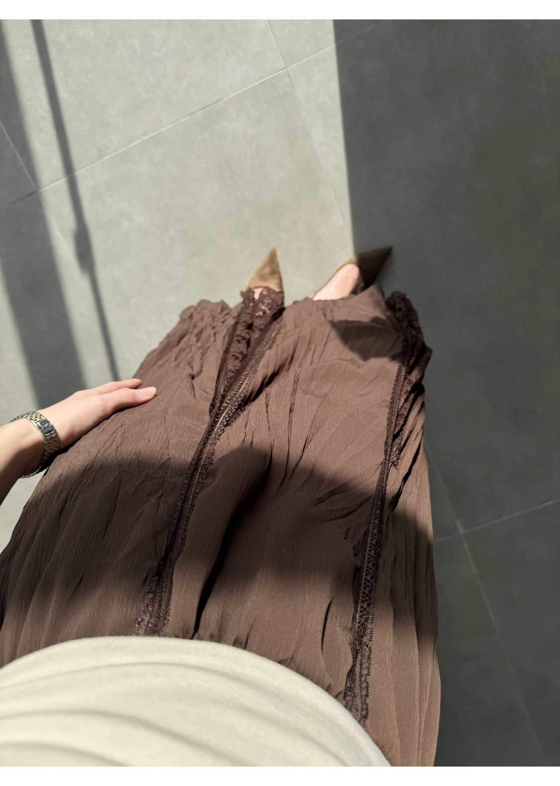 Güpürlü Astarlı Kahve Tül Etek