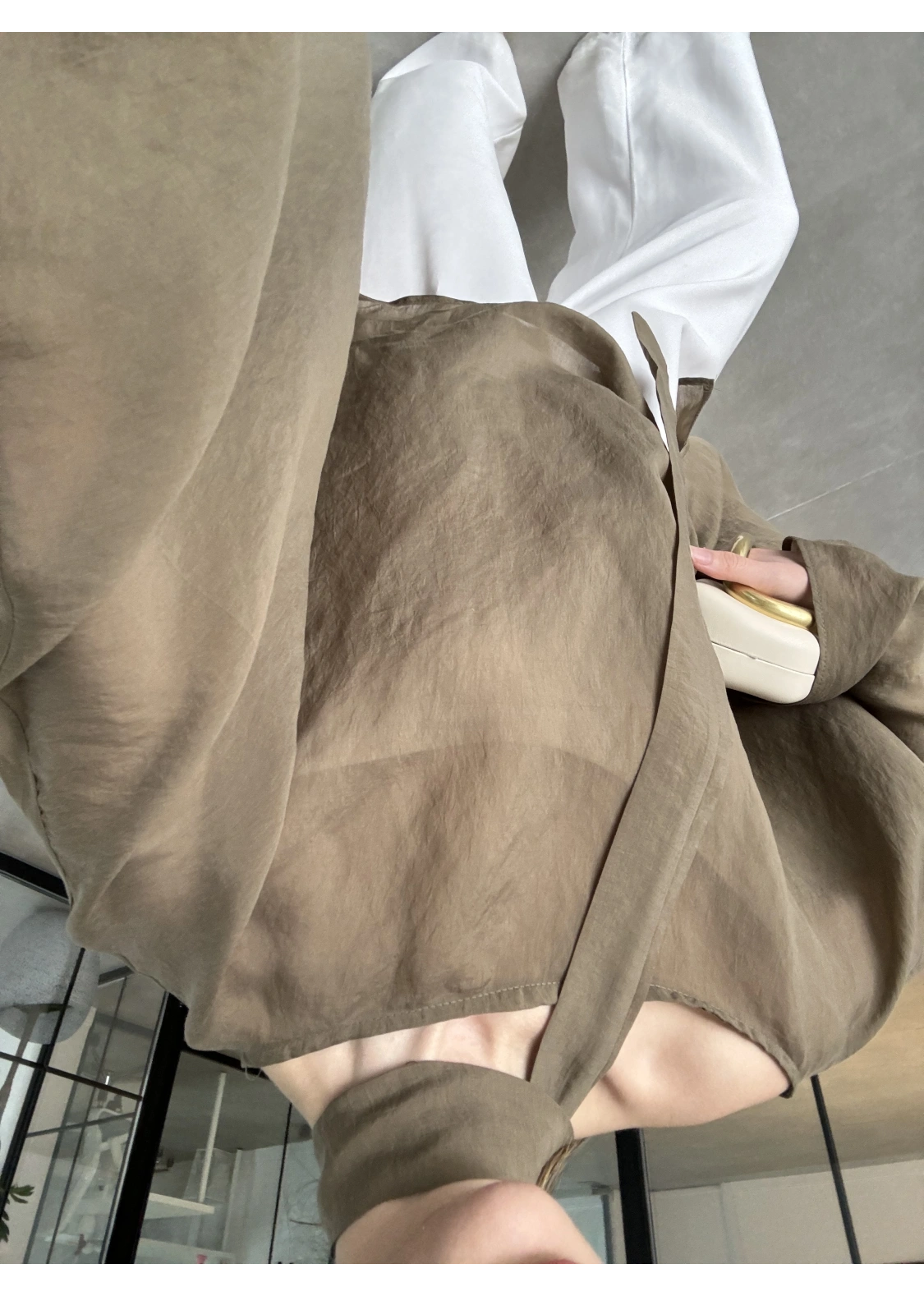 Fularlı Haki Pelerin Tül Bluz