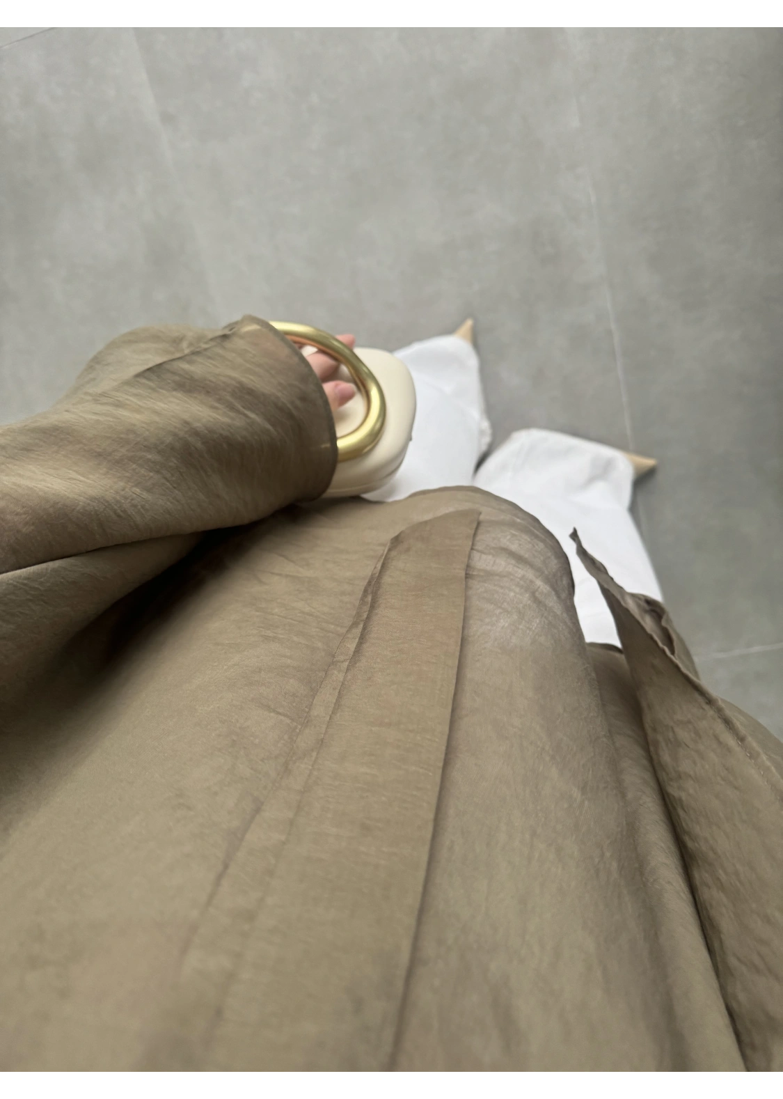 Fularlı Haki Pelerin Tül Bluz