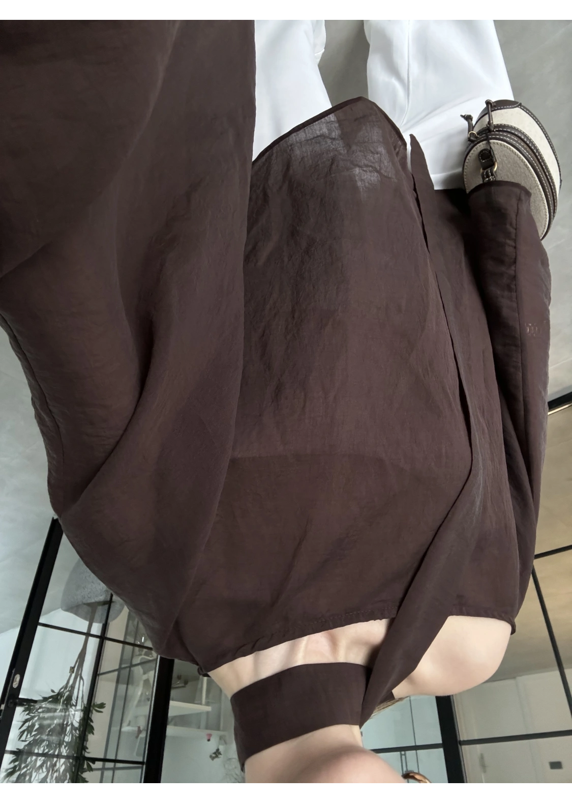 Fularlı Kahve Pelerin Tül Bluz