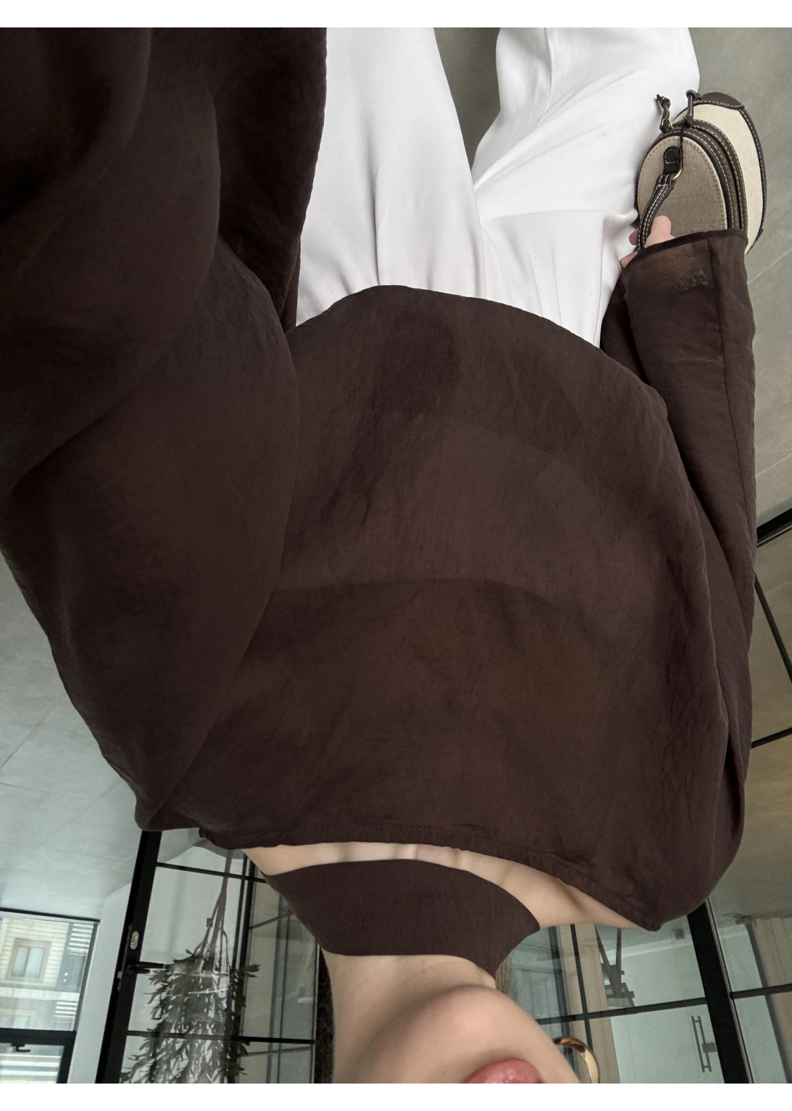 Fularlı Kahve Pelerin Tül Bluz