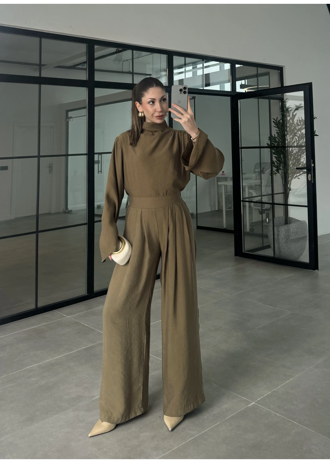 Asimetrik Kesim Marve Premium Haki Takım