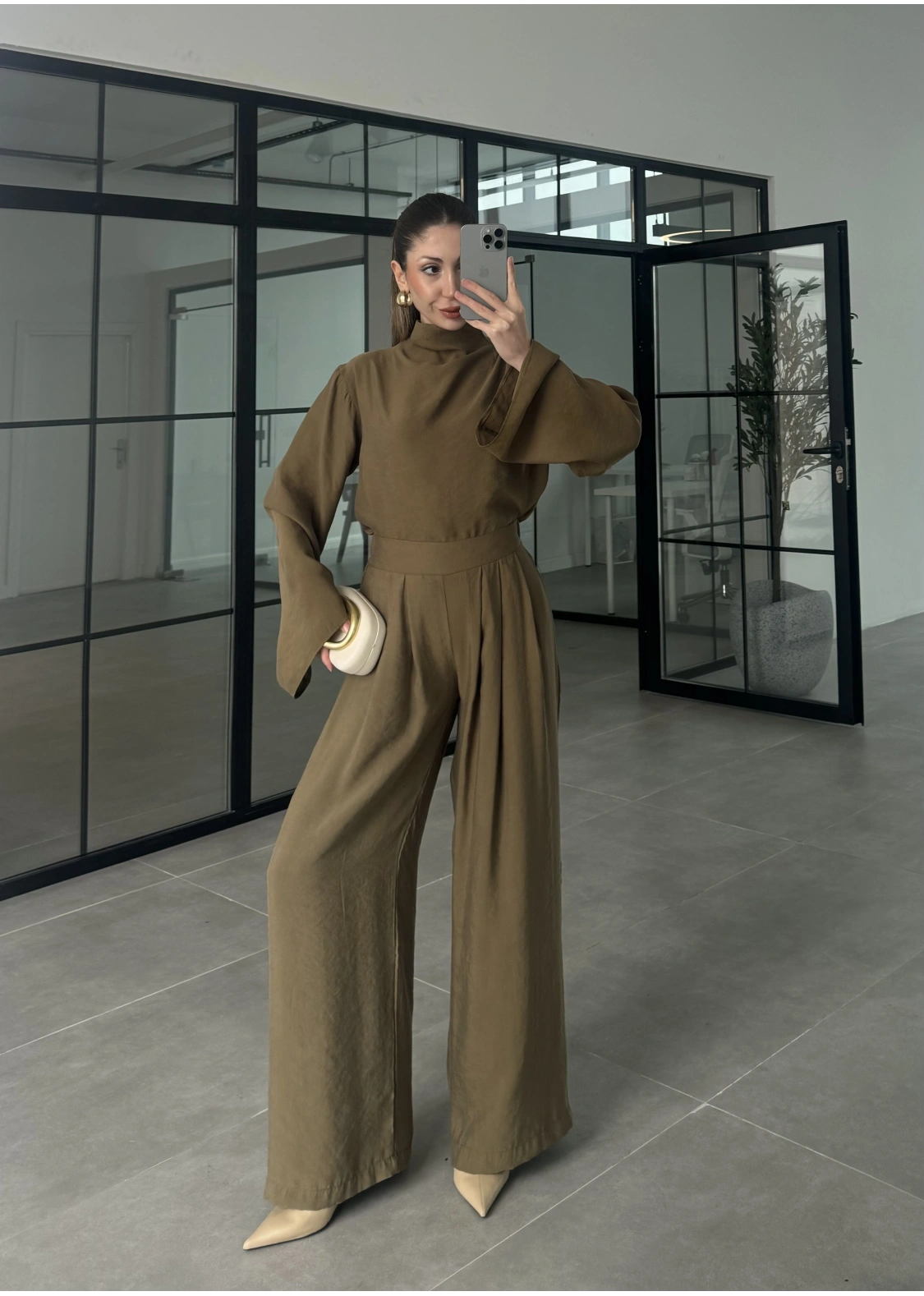 Asimetrik Kesim Marve Premium Haki Takım