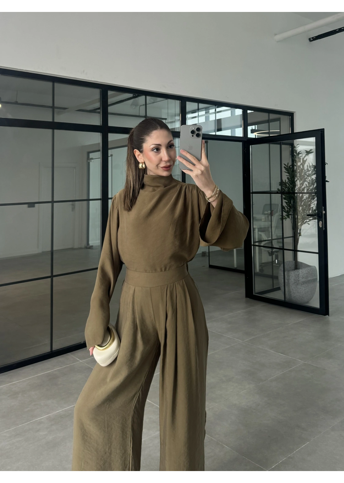 Asimetrik Kesim Marve Premium Haki Takım