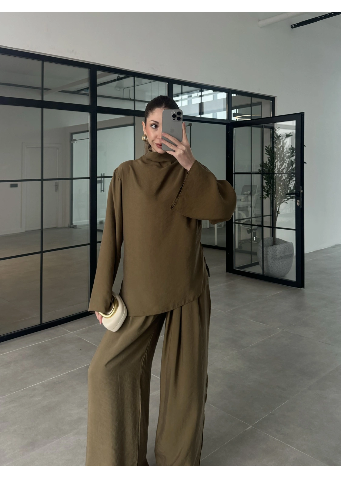 Asimetrik Kesim Marve Premium Haki Takım